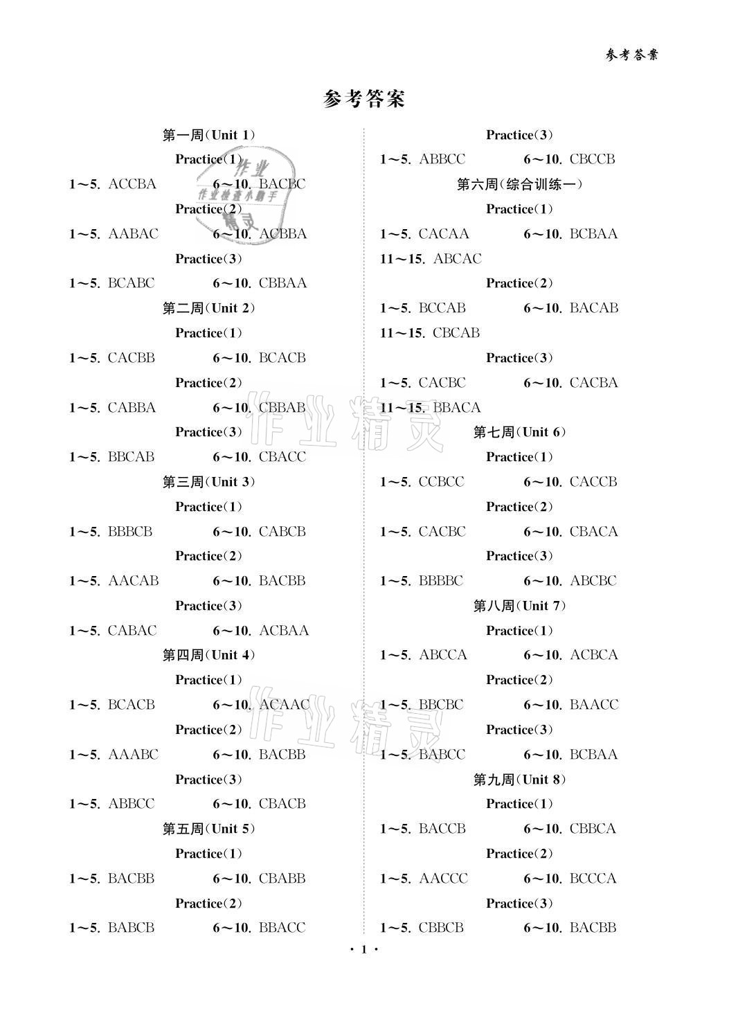 2021年一閱優(yōu)品作業(yè)本九年級(jí)英語全一冊(cè)人教版 參考答案第1頁