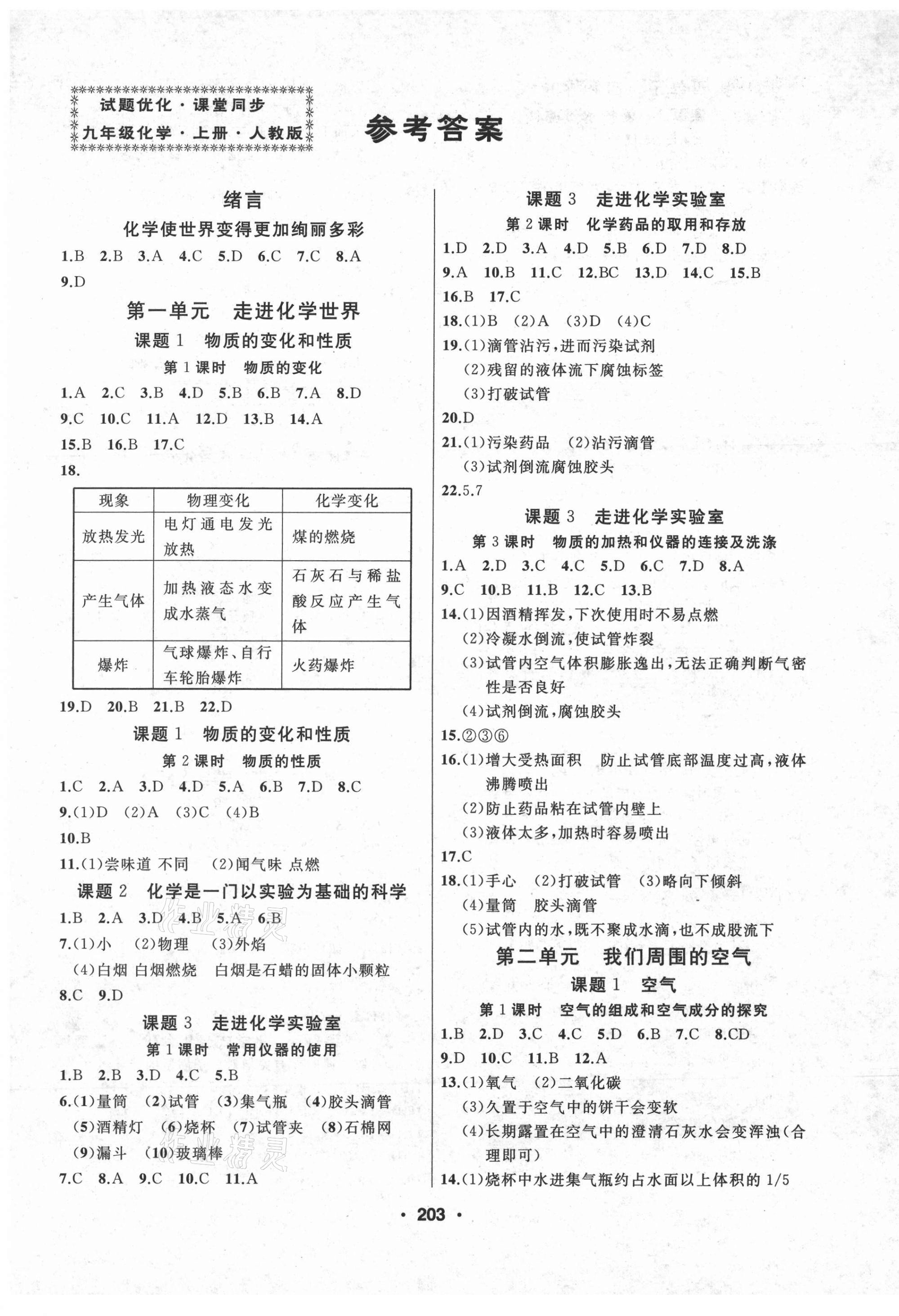 2021年试题优化课堂同步九年级化学上册人教版 第1页