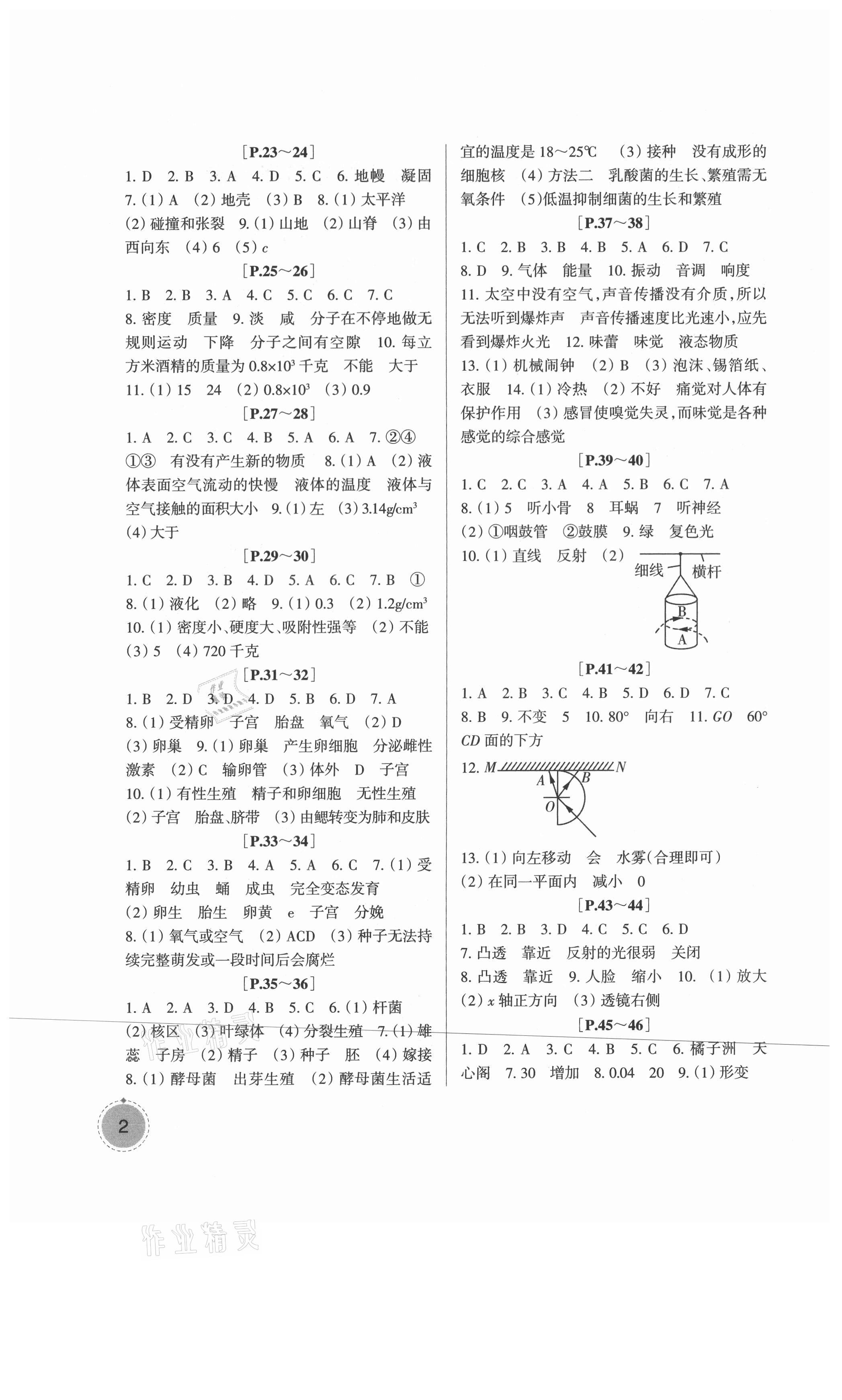 2021年快乐学习吧暑假学与练七年级科学浙教版 参考答案第2页