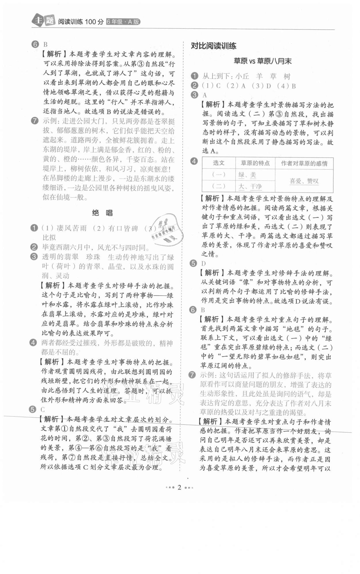 2021年主題閱讀訓(xùn)練100分六年級(jí)語(yǔ)文人教版浙江專(zhuān)版 第2頁(yè)