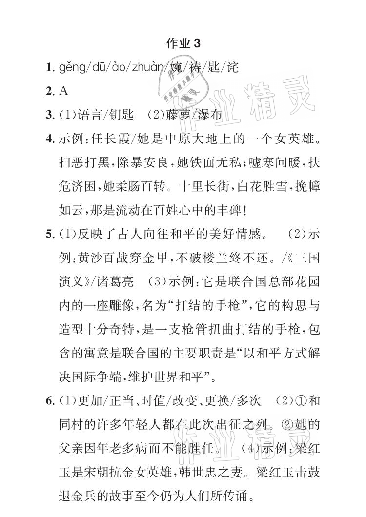 2021年長江暑假作業(yè)七年級語文人教版崇文書局 參考答案第4頁