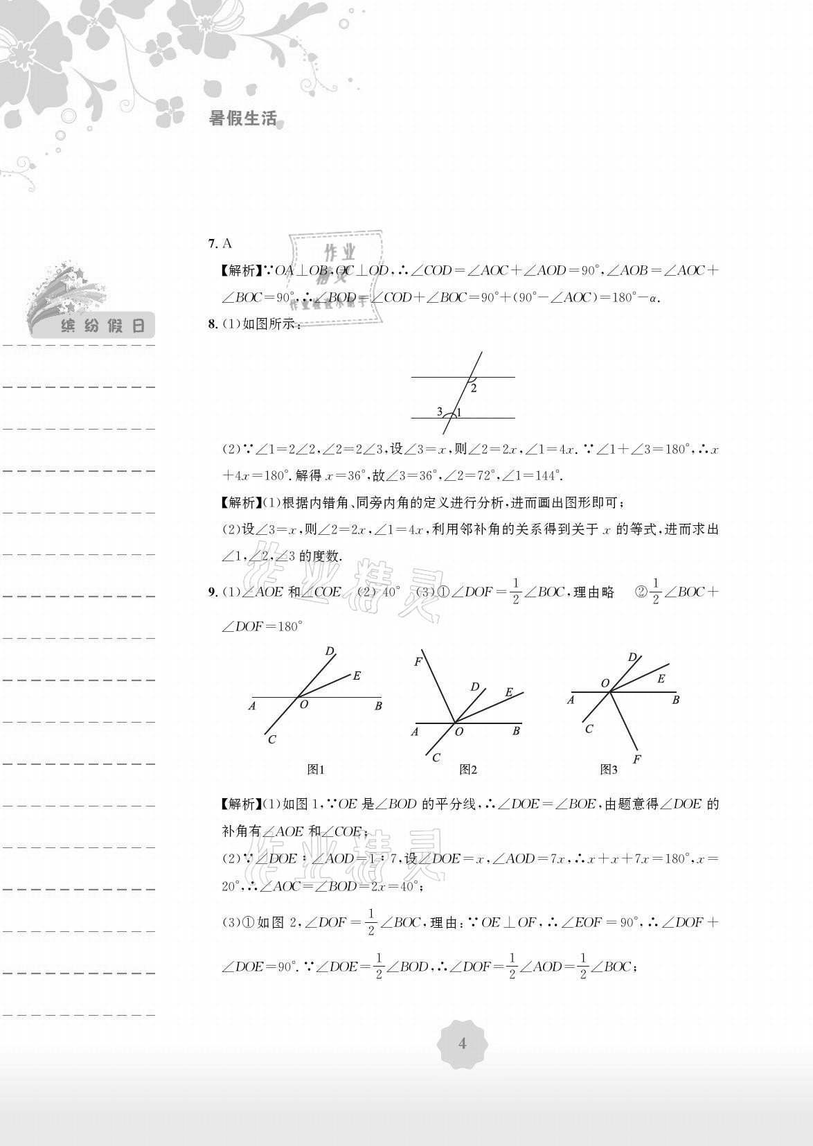 2021年暑假生活七年级数学人教版安徽教育出版社 参考答案第4页