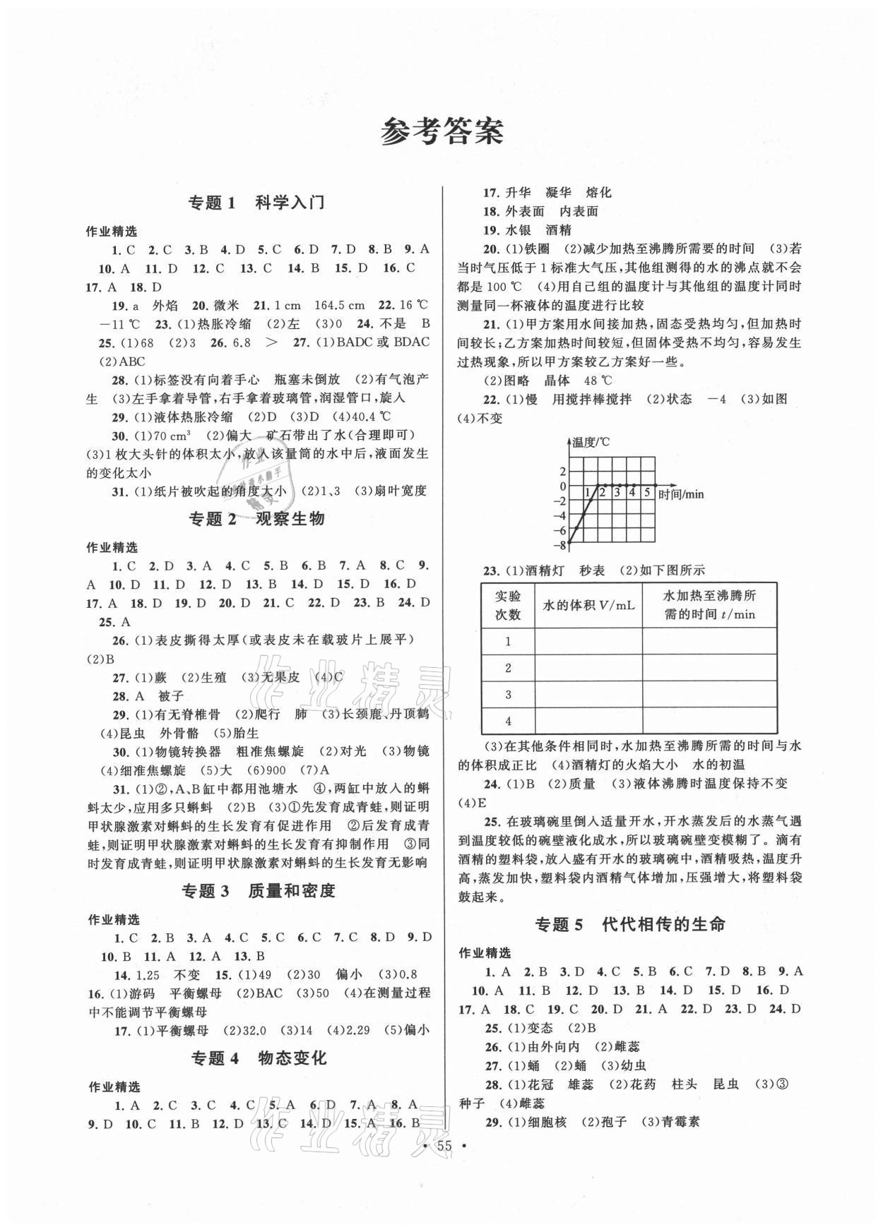 2021年暑假作业七年级科学浙教版安徽人民出版社 第1页