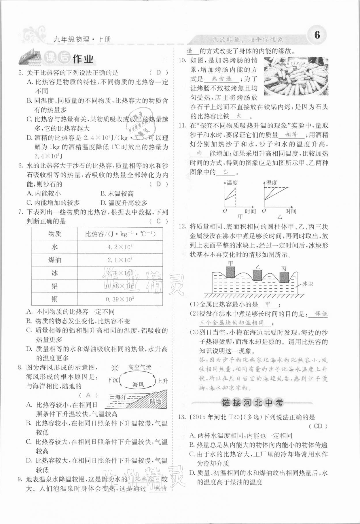 2021年課堂點(diǎn)睛九年級物理上冊人教版河北專版 參考答案第16頁