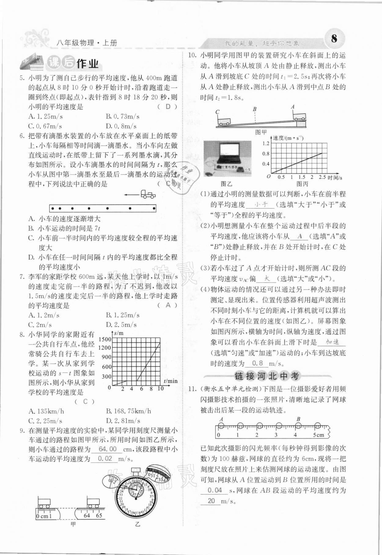 2021年課堂點(diǎn)睛八年級(jí)物理上冊(cè)人教版河北專(zhuān)版 參考答案第8頁(yè)