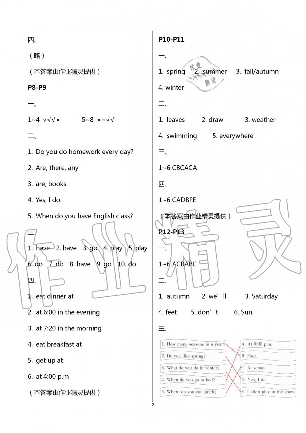 2021年暑假学习乐园五年级英语浙江科学技术出版社 参考答案第2页