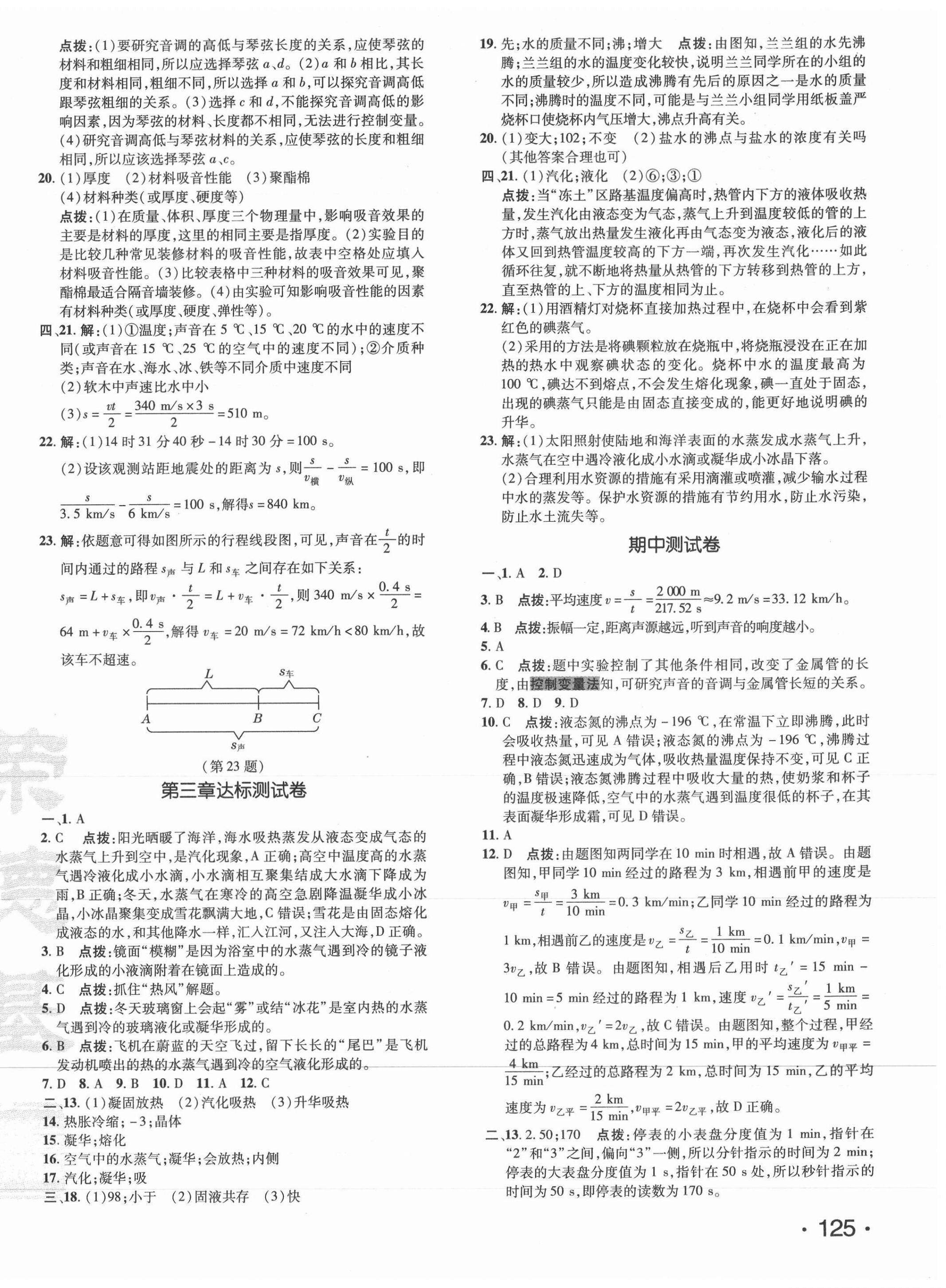 2021年點撥訓練八年級物理上冊人教版 參考答案第2頁