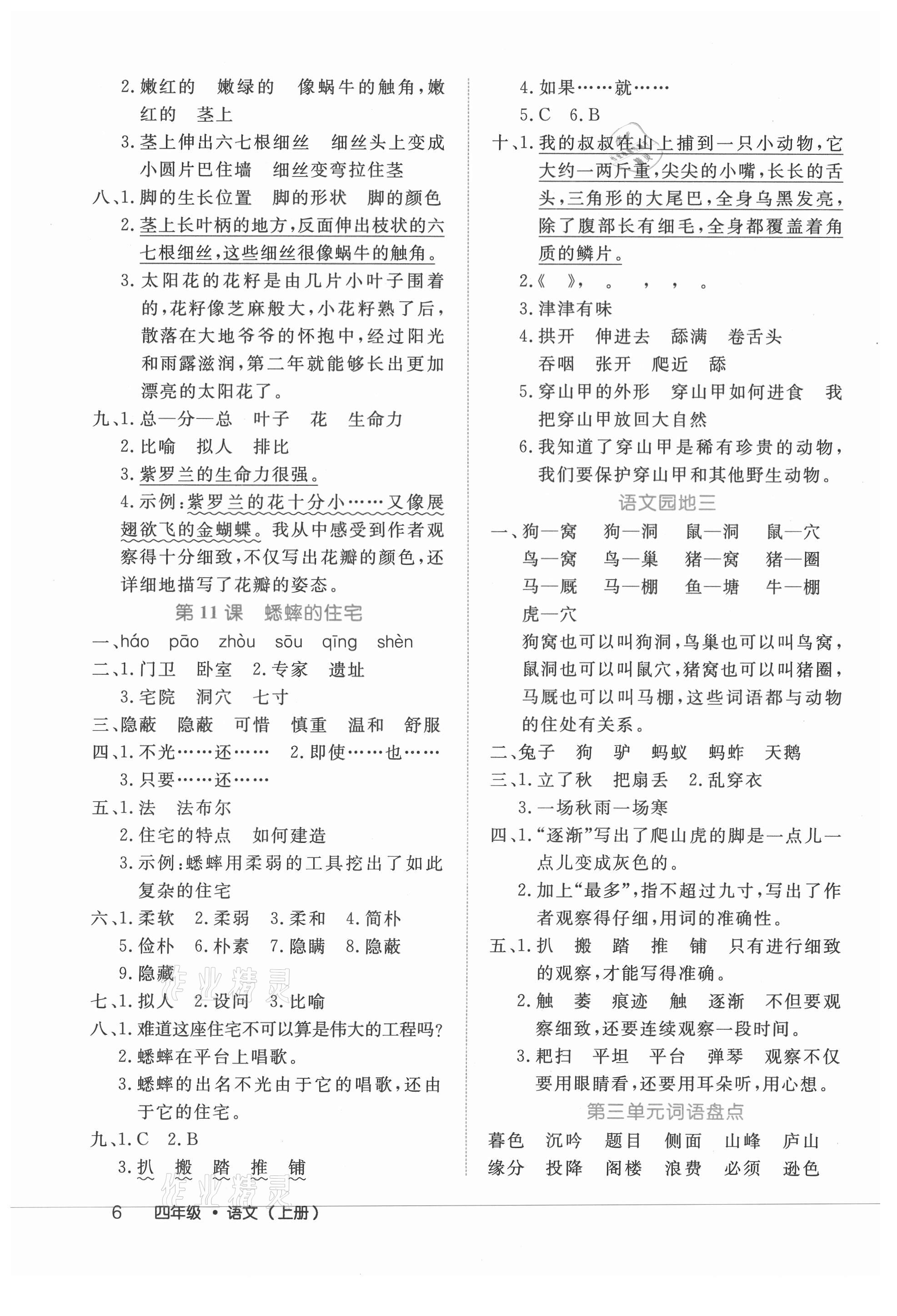 2021年細(xì)解巧練四年級(jí)語(yǔ)文上冊(cè)人教版 參考答案第6頁(yè)