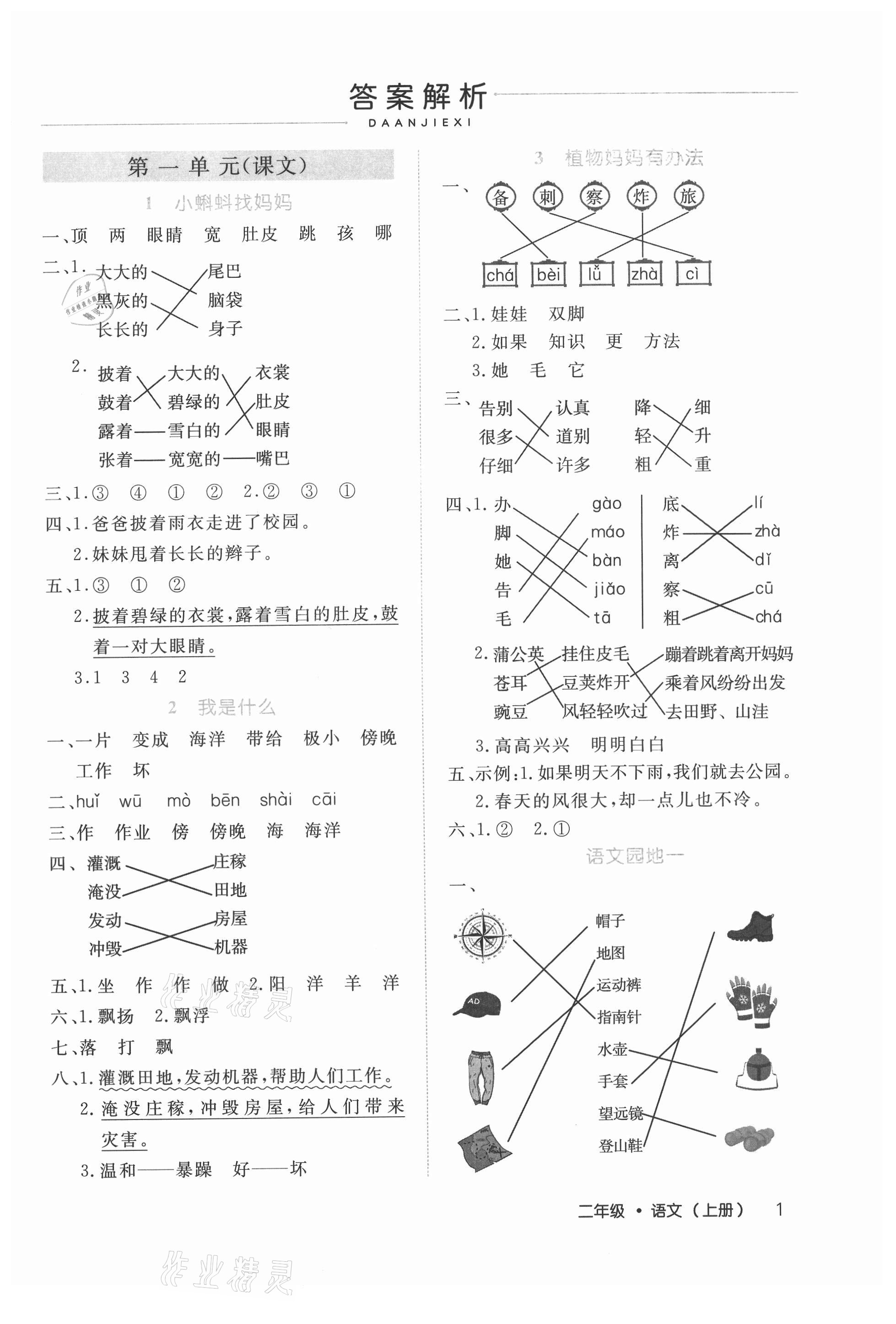 2021年細(xì)解巧練二年級語文上冊人教版 參考答案第1頁