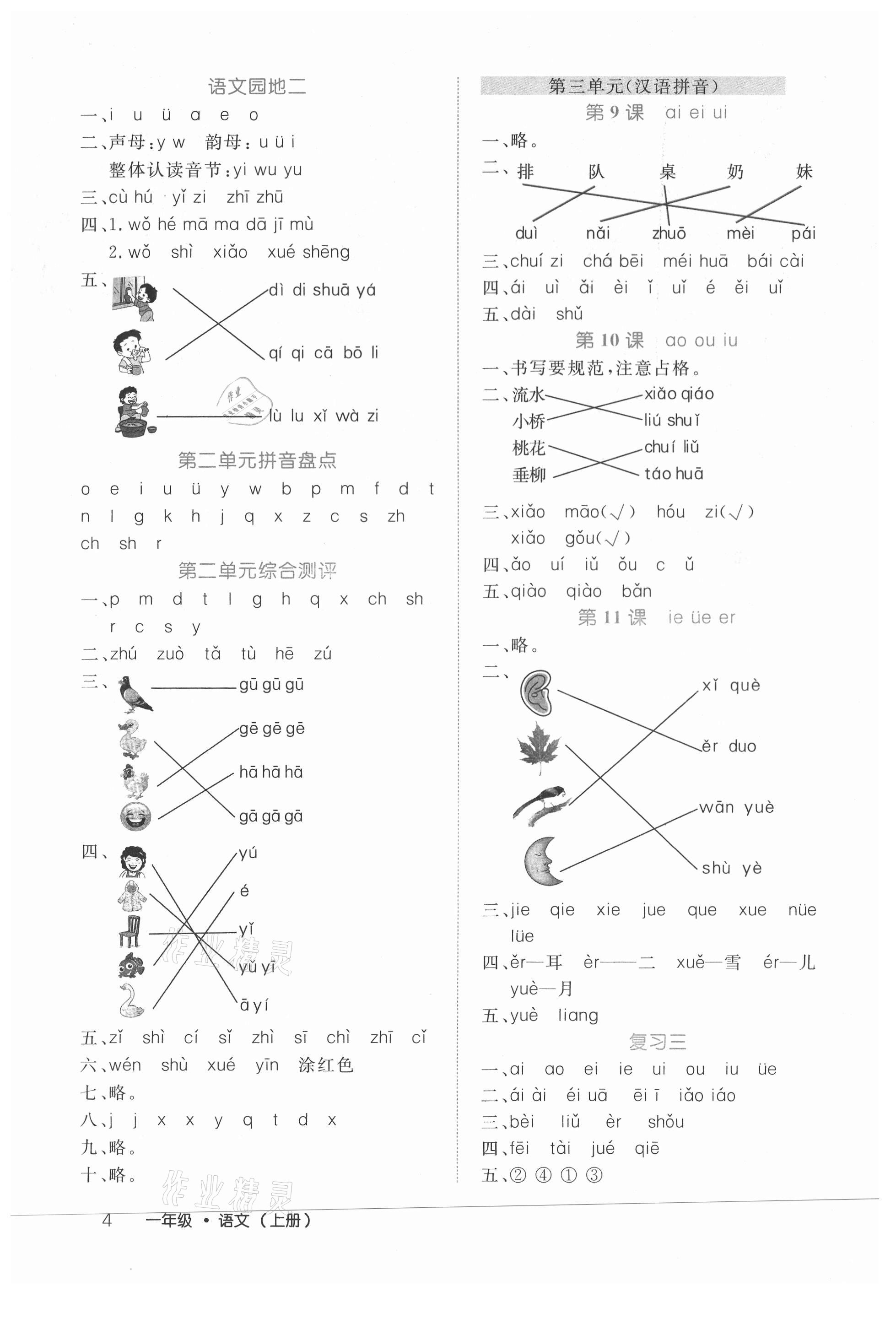 2021年细解巧练一年级语文上册人教版 参考答案第4页