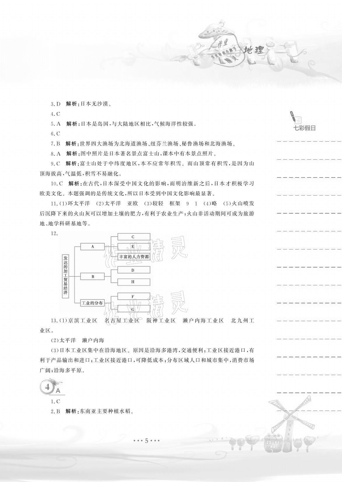 2021年暑假作业七年级地理商务星球版安徽教育出版社 参考答案第5页