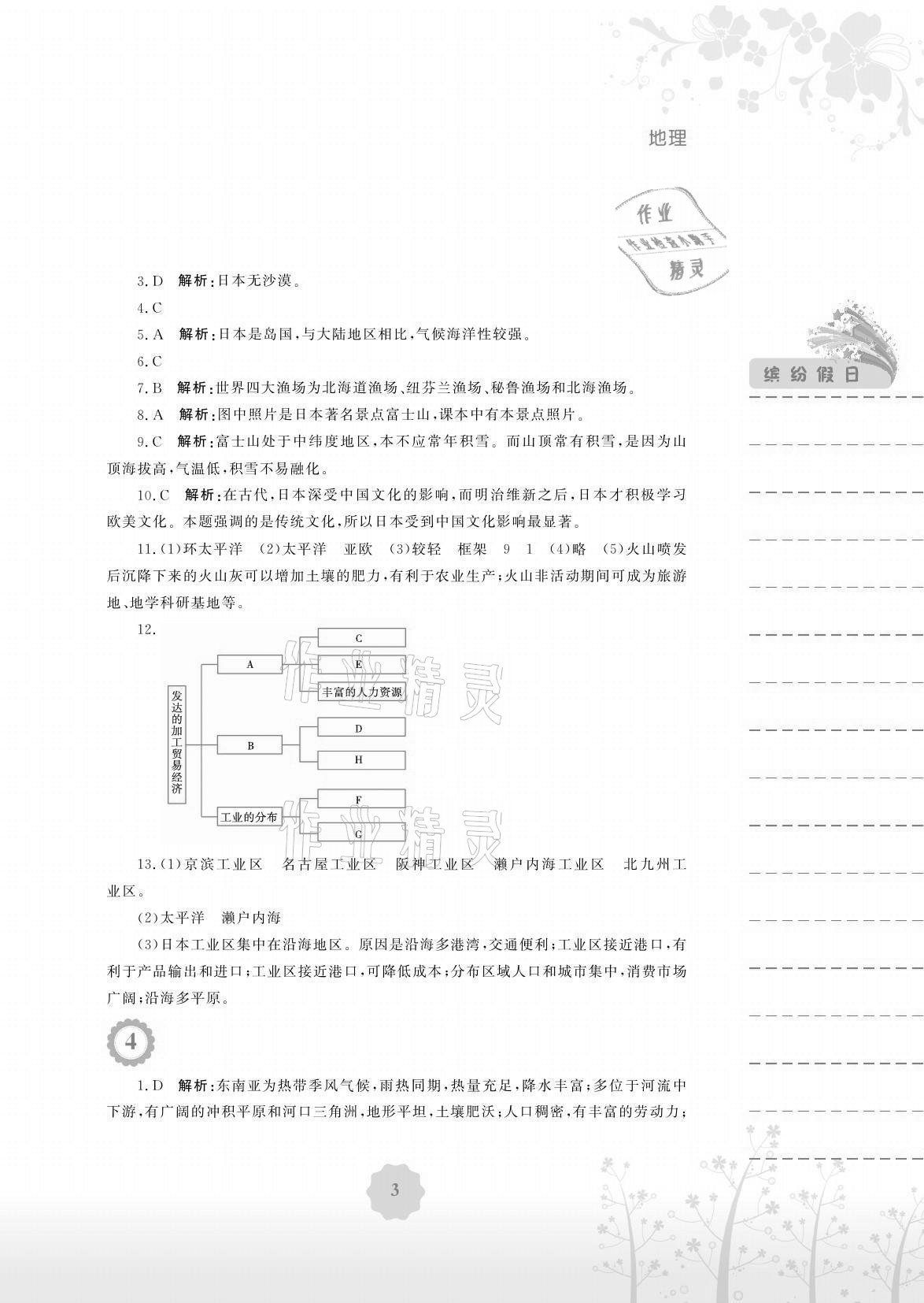 2021年暑假生活七年级地理商务星球版安徽教育出版社 参考答案第3页