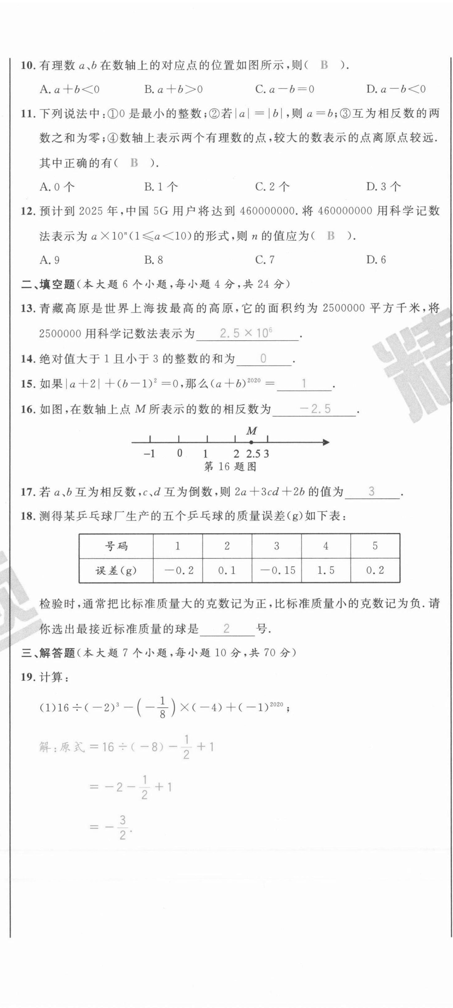 2021年百所名校精點(diǎn)試題七年級(jí)數(shù)學(xué)上冊(cè)人教版 第14頁(yè)