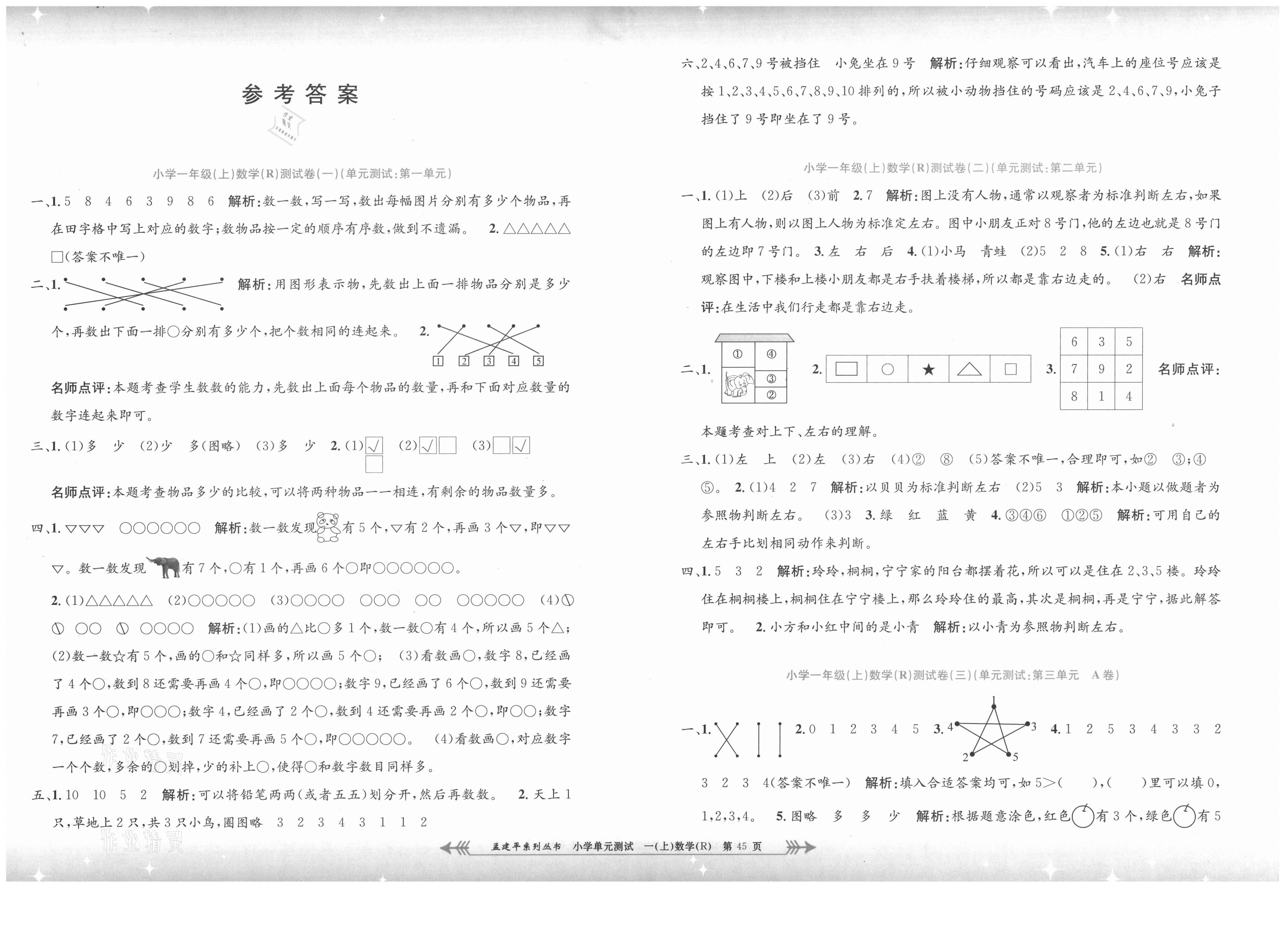 2021年孟建平小學(xué)單元測(cè)試一年級(jí)數(shù)學(xué)上冊(cè)人教版 第1頁