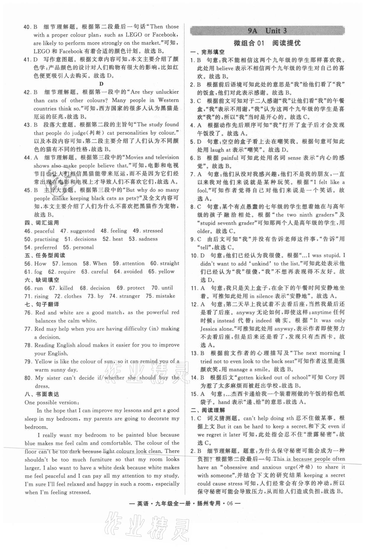 2021年學(xué)霸組合訓(xùn)練九年級英語全一冊譯林版揚(yáng)州專用 參考答案第6頁