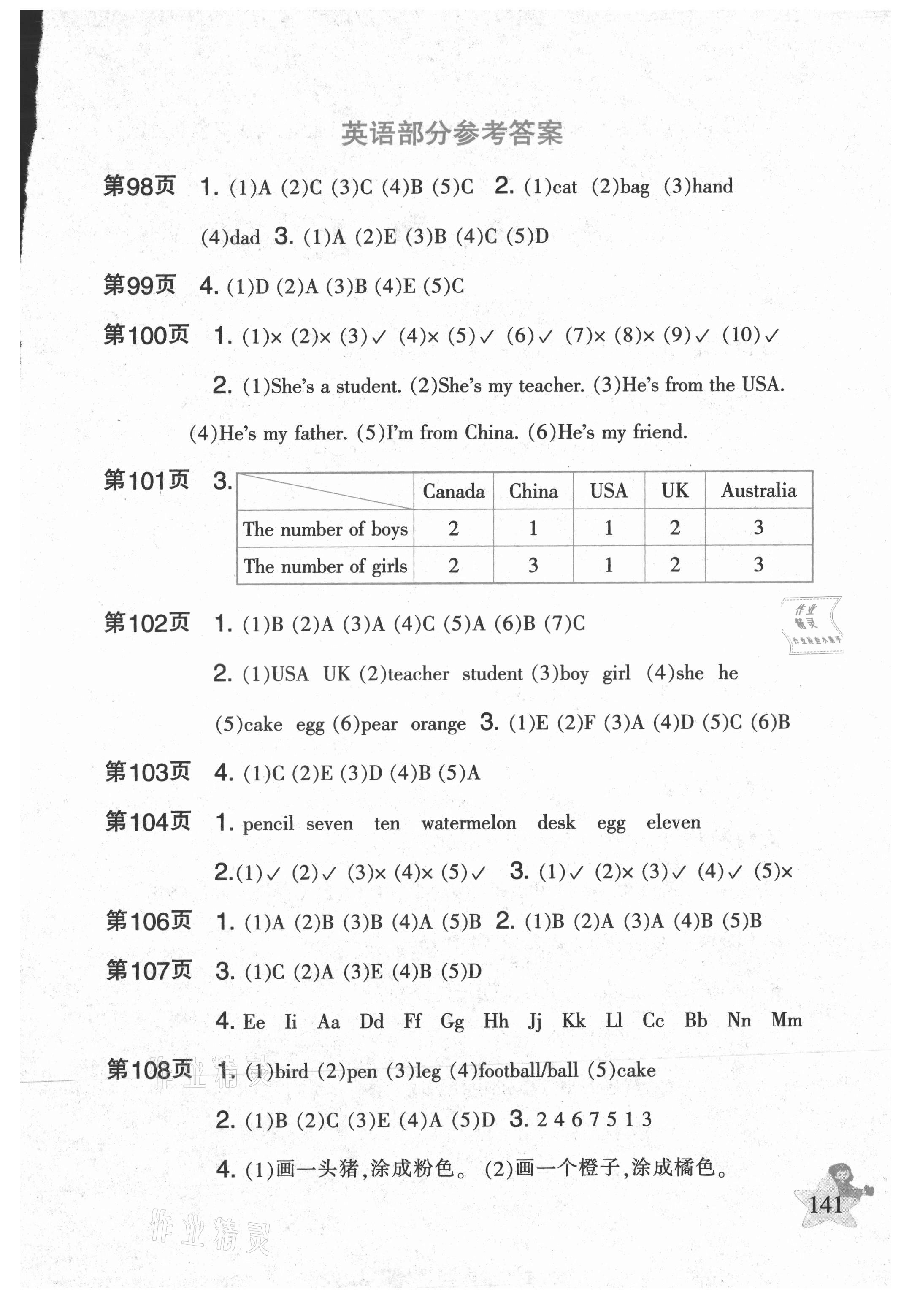 2021年暑假作业三年级语文数学英语人教版二十一世纪出版社 参考答案第1页