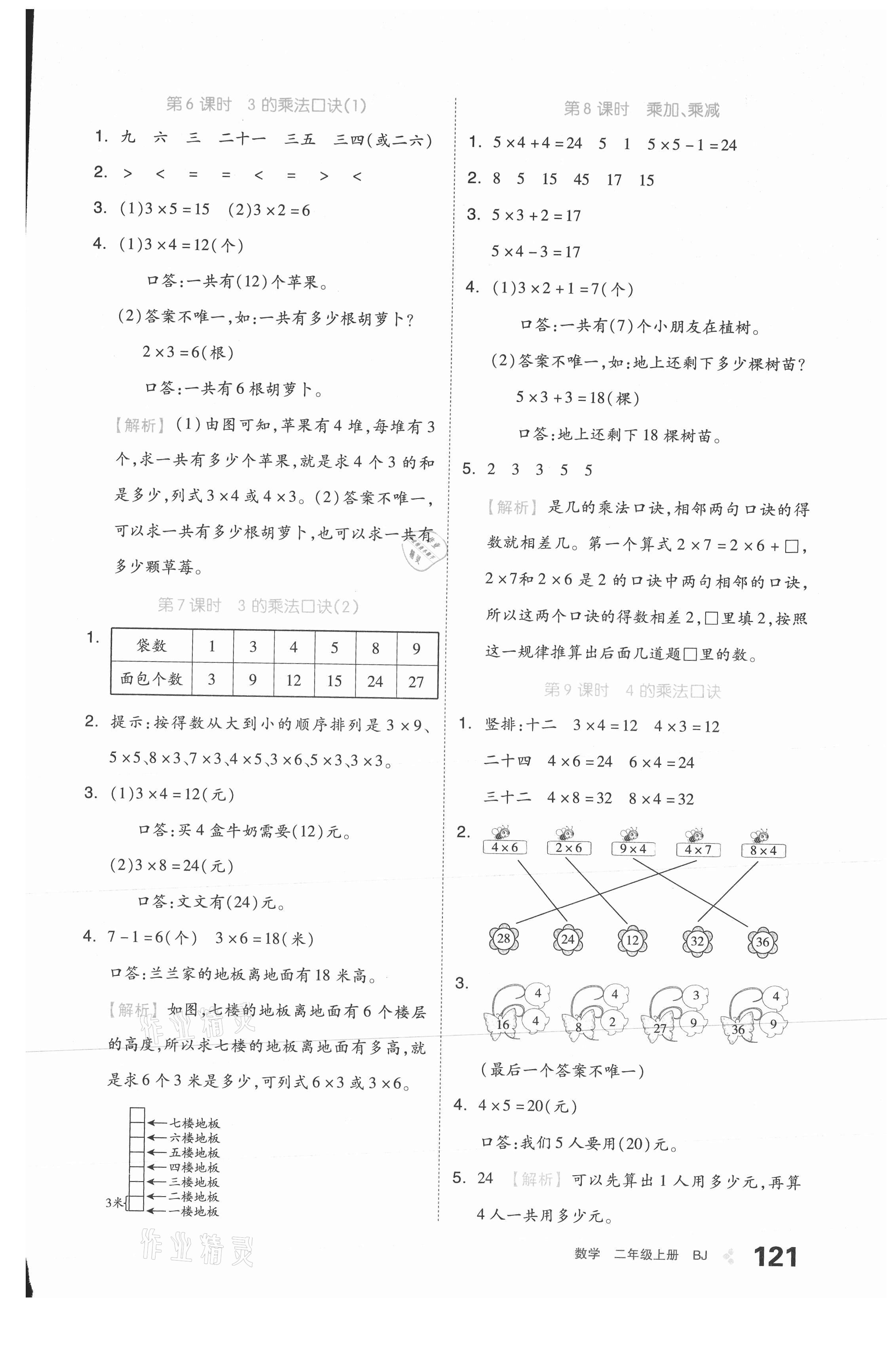 2021年全品学练考二年级数学上册北京课改版 参考答案第5页