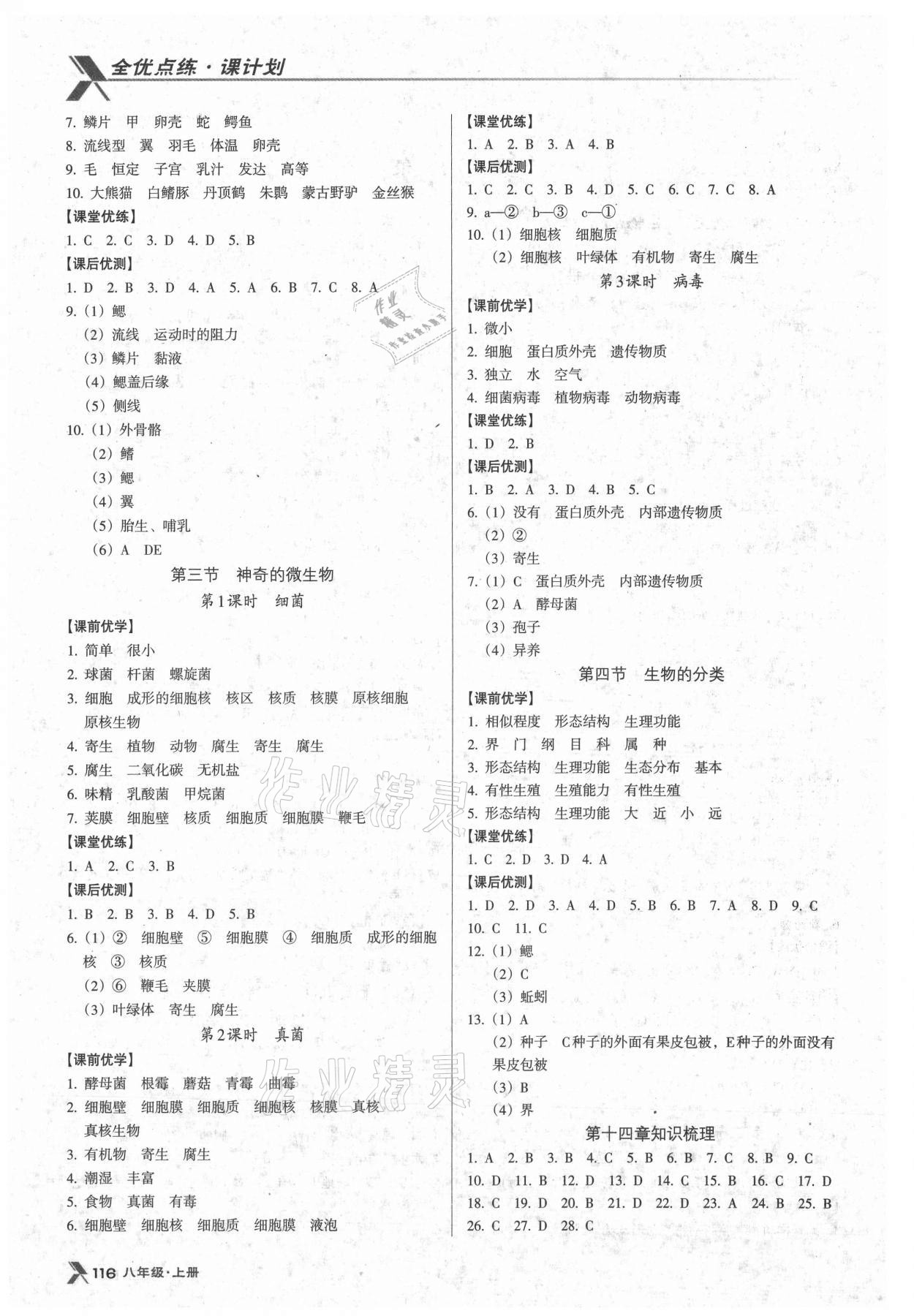 2021年全優(yōu)點(diǎn)練課計(jì)劃八年級(jí)生物上冊(cè)蘇教版 參考答案第2頁