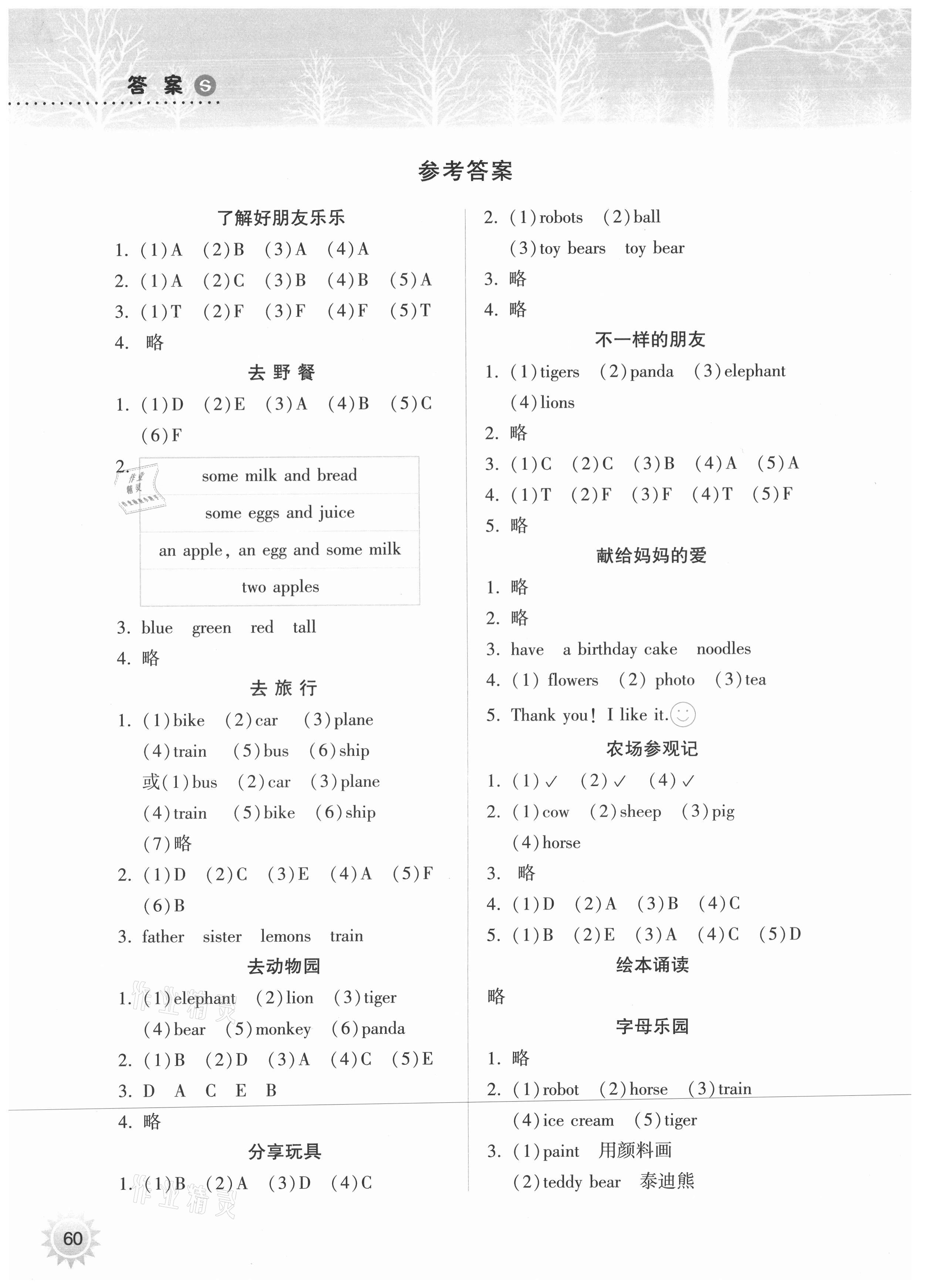 2021年暑假作业本三年级英语沪教版希望出版社 参考答案第1页