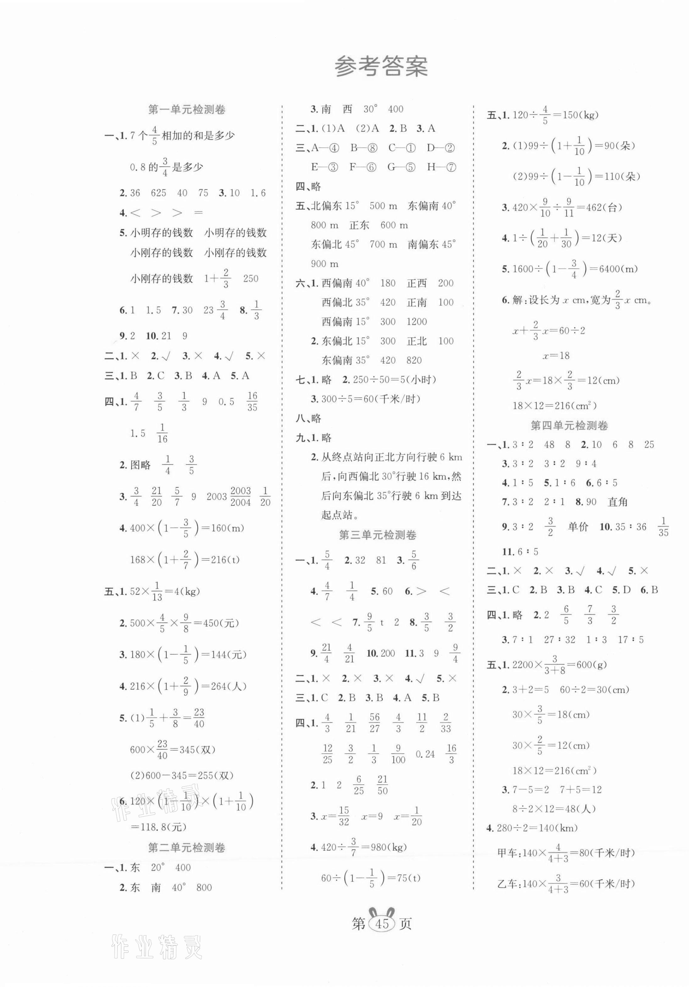 2021年訓(xùn)練達人六年級數(shù)學(xué)上冊人教版 參考答案第1頁