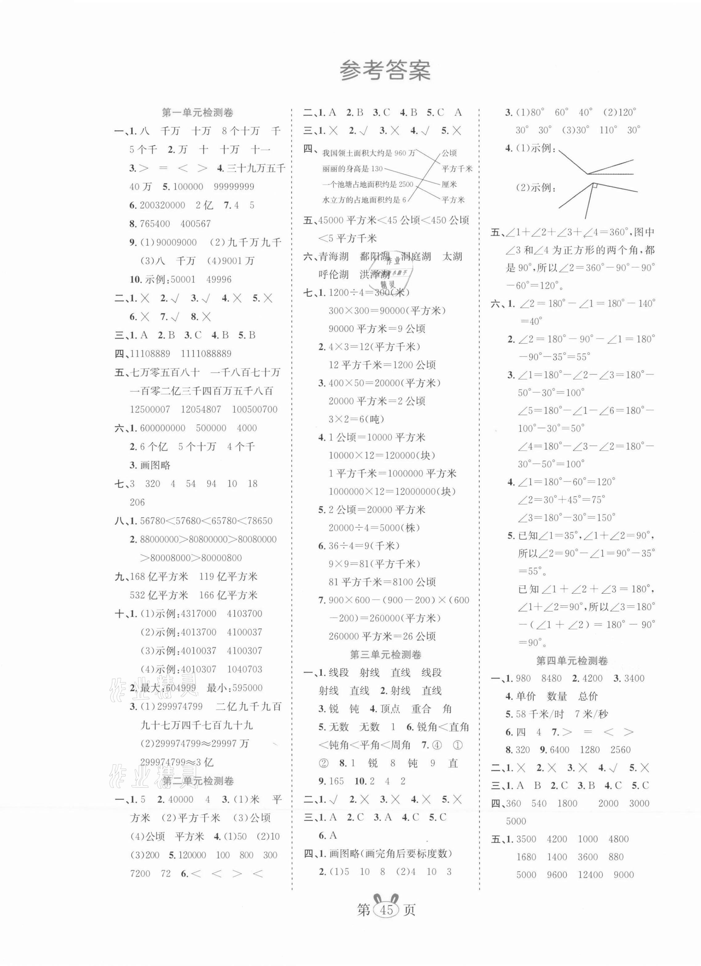 2021年訓練達人小學數(shù)學四年級上冊人教版 參考答案第1頁