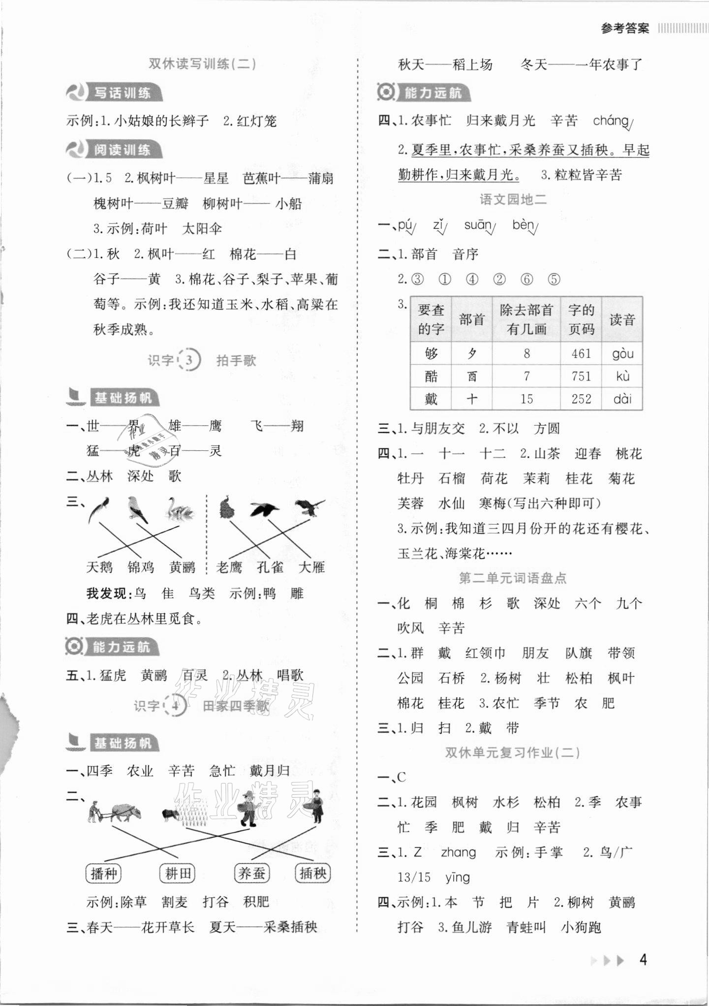 2021年訓練達人二年級語文上冊人教版 參考答案第4頁