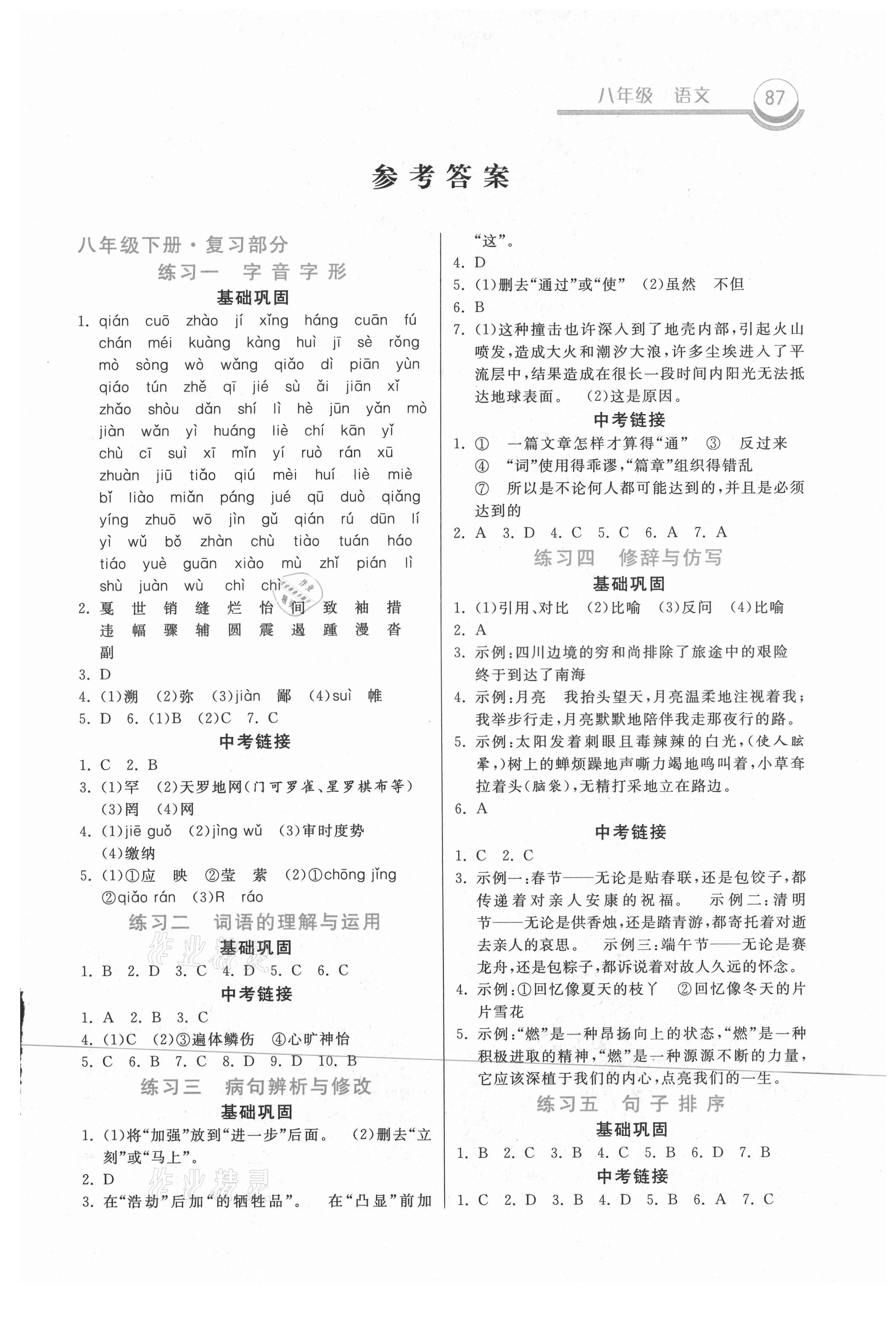 2021年暑假作業(yè)八年級(jí)語(yǔ)文人教版河北美術(shù)出版社 第1頁(yè)