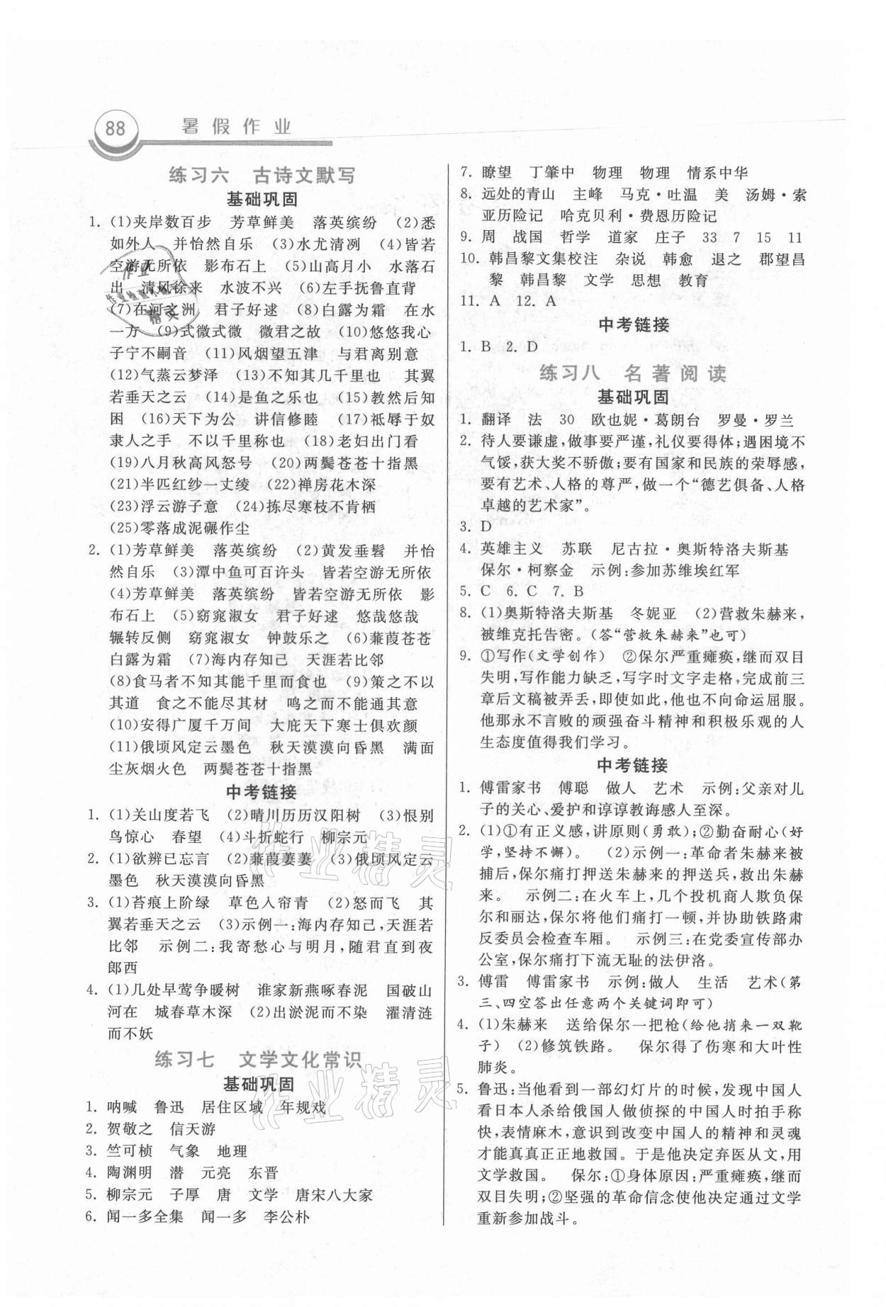 2021年暑假作業(yè)八年級語文人教版河北美術(shù)出版社 第2頁