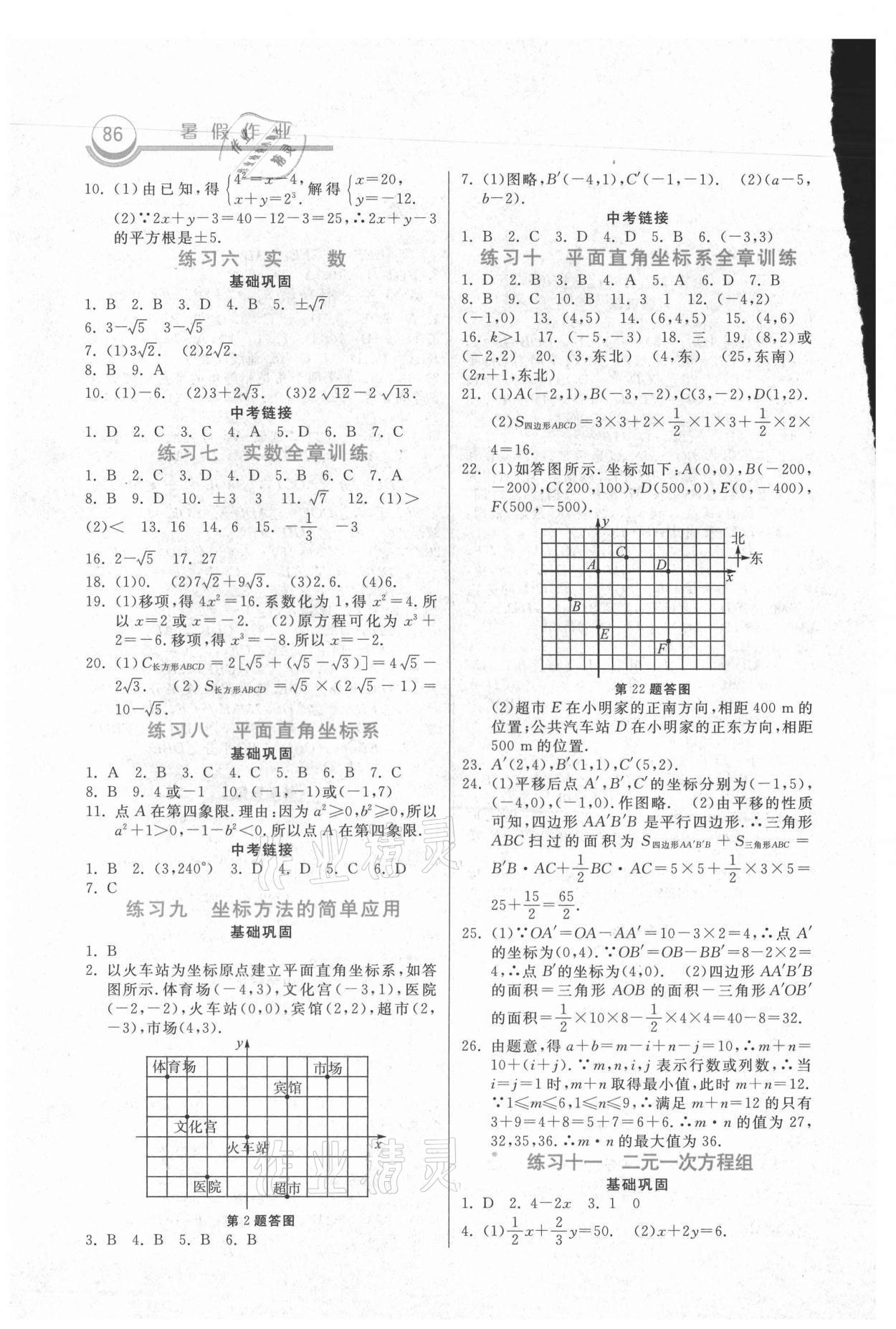 2021年一路领先暑假作业七年级数学人教版河北美术出版社 参考答案第2页