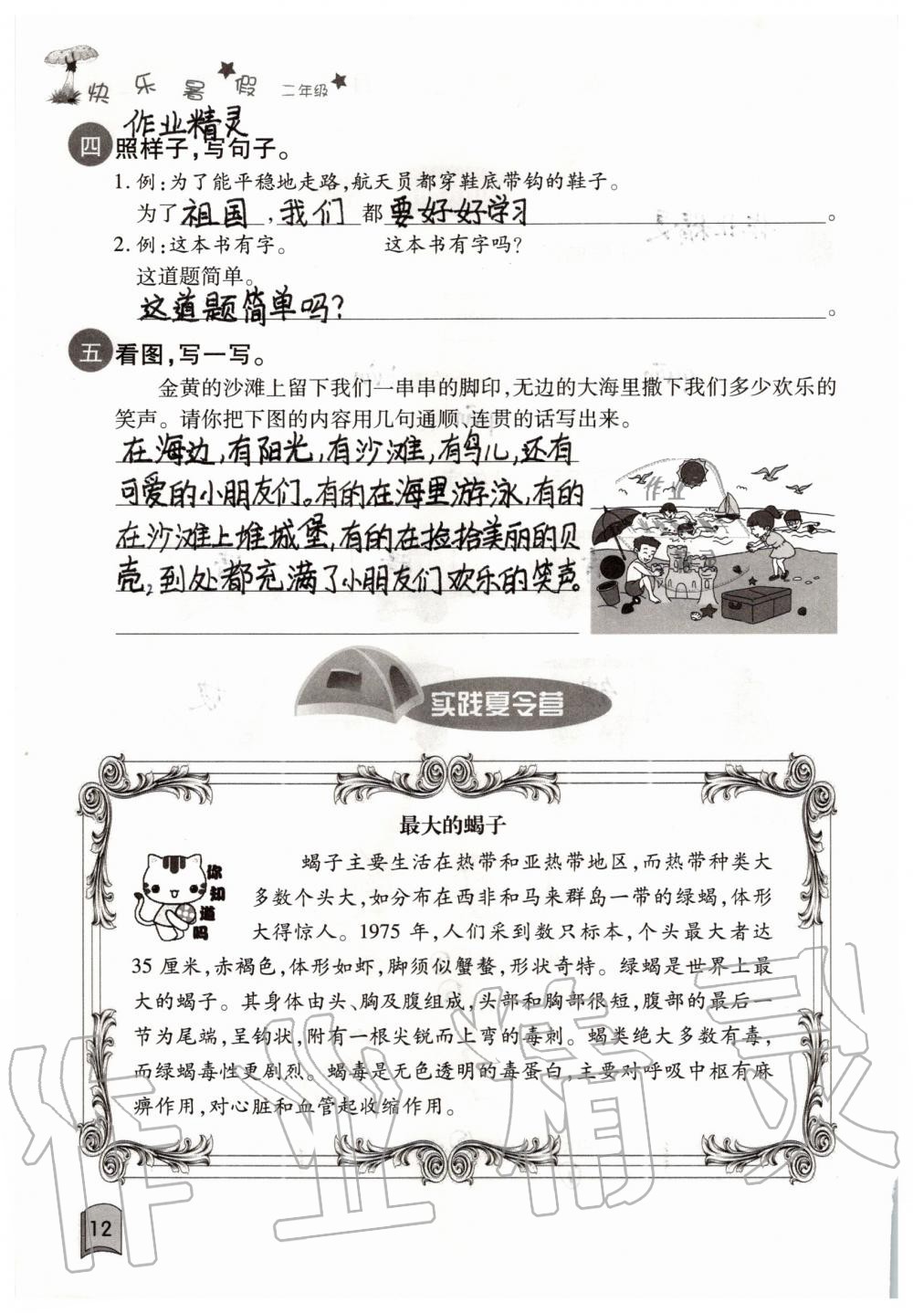 2021年快樂暑假紅星電子音像出版社二年級語數(shù)綜合通用版單色版 參考答案第12頁