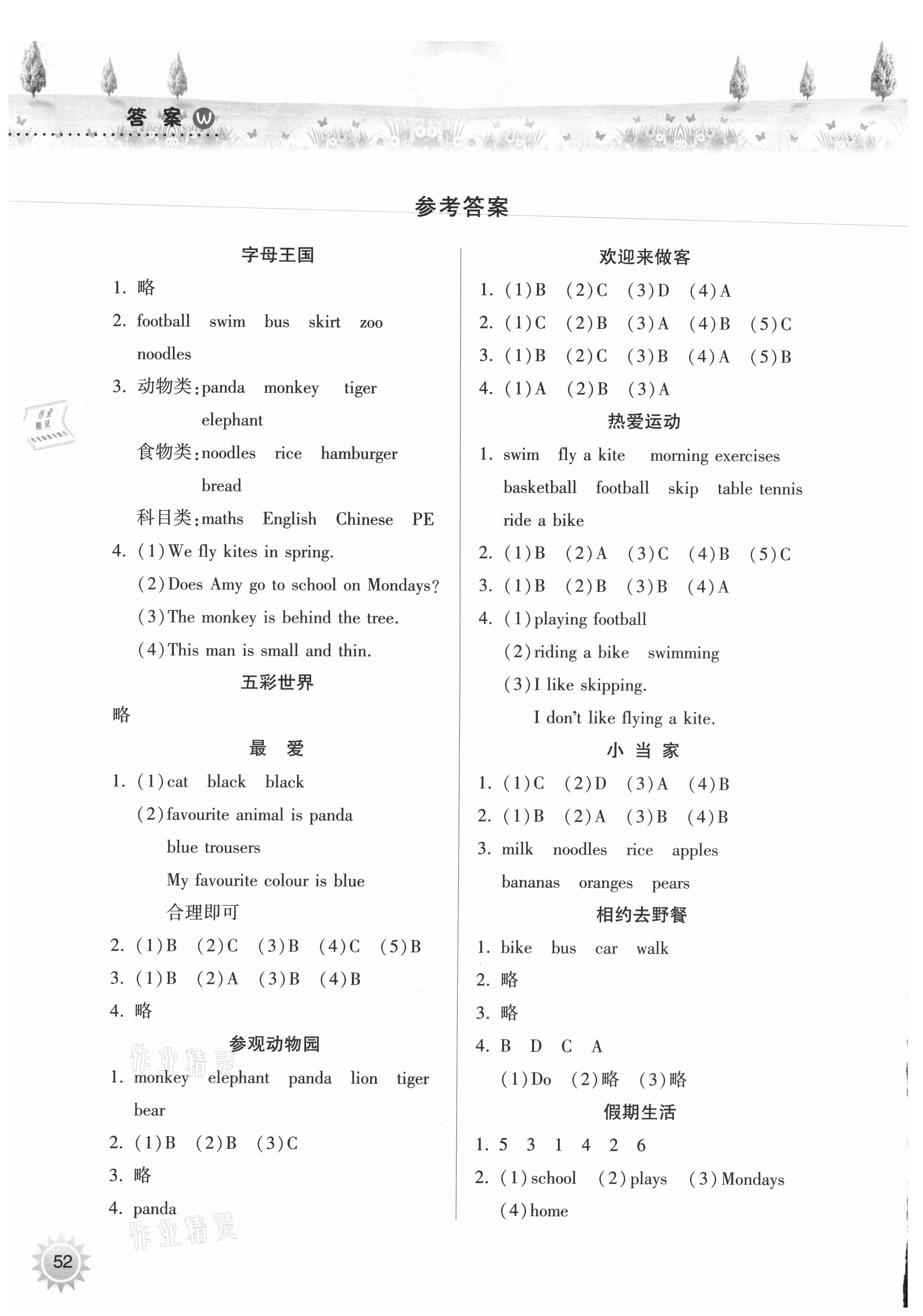 2021年暑假作业本三年级英语外研版希望出版社 参考答案第1页