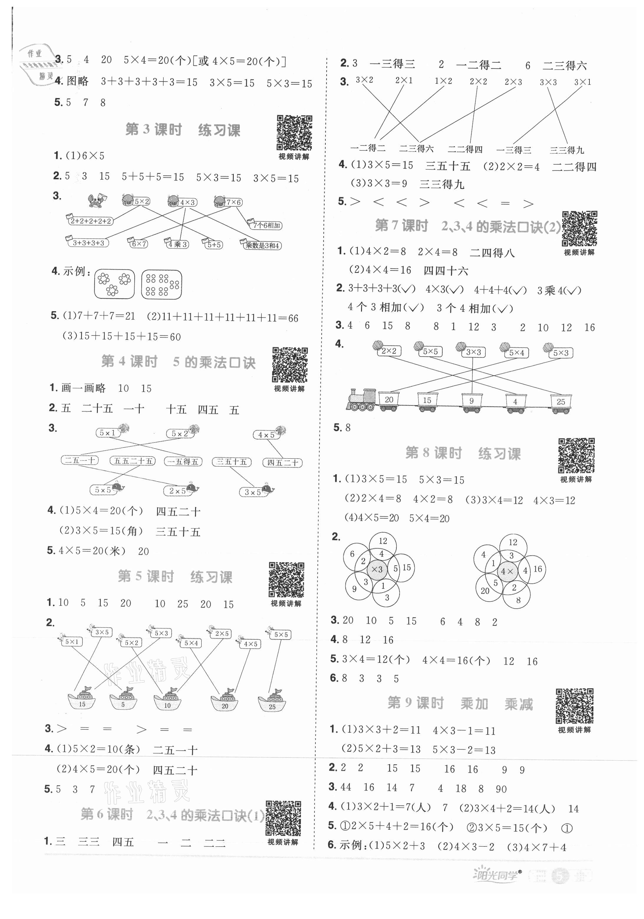 2021年陽(yáng)光同學(xué)課時(shí)優(yōu)化作業(yè)二年級(jí)數(shù)學(xué)上冊(cè)人教版菏澤專版 參考答案第5頁(yè)