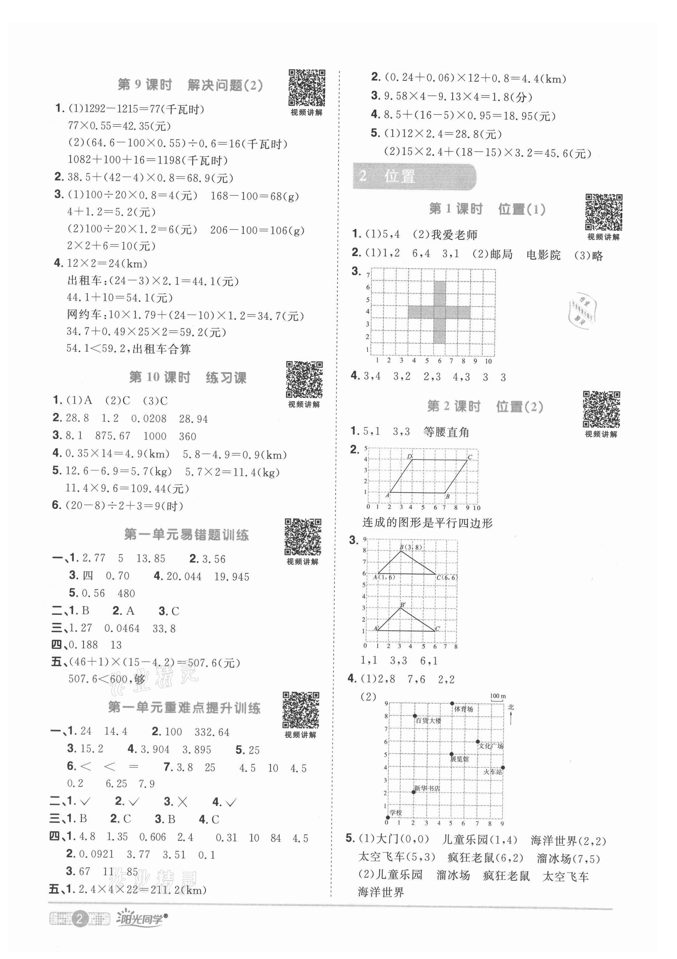 2021年阳光同学课时优化作业五年级数学上册人教版菏泽专版 参考答案第2页