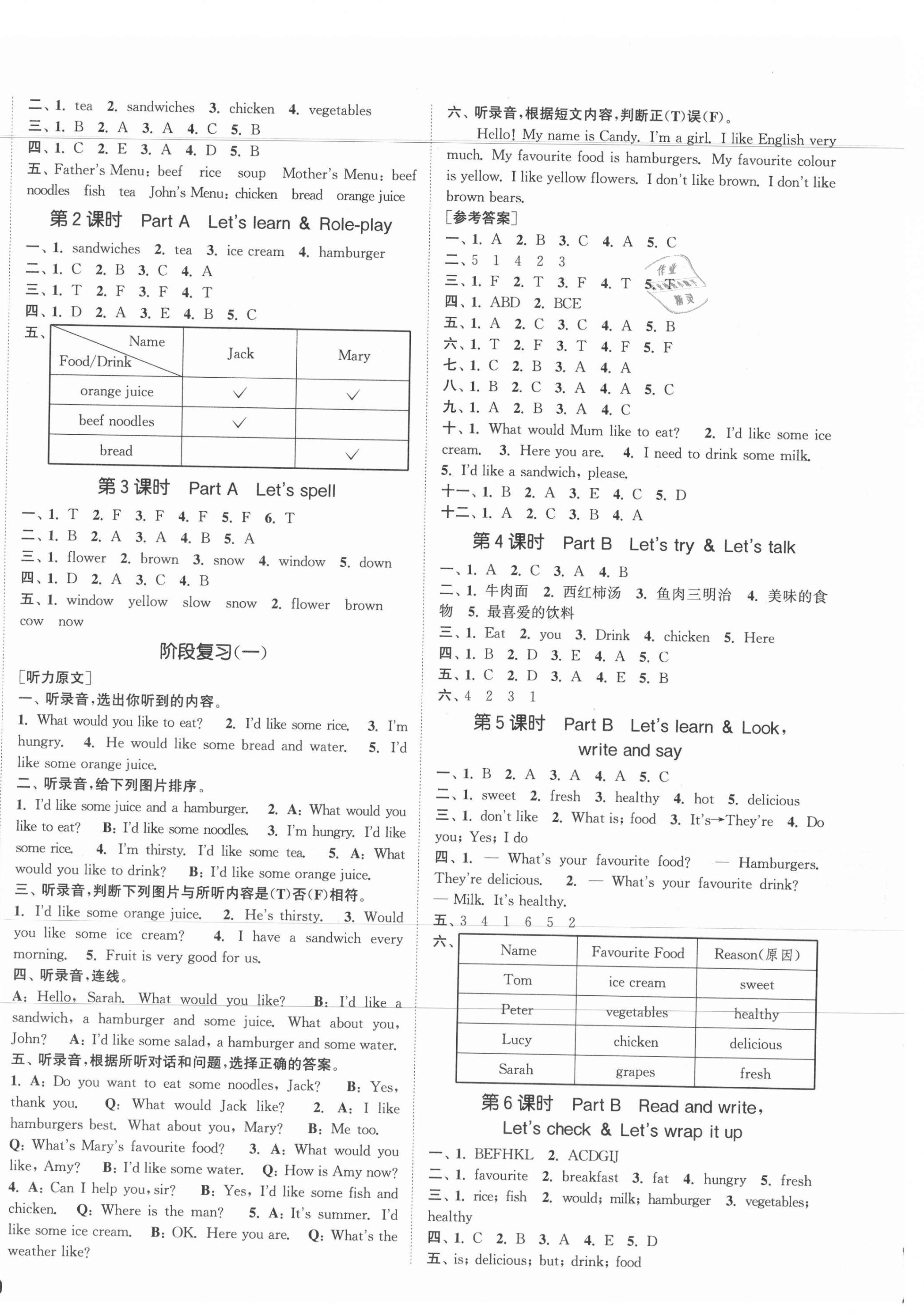 2021年通城学典课时作业本五年级英语上册人教版 参考答案第4页