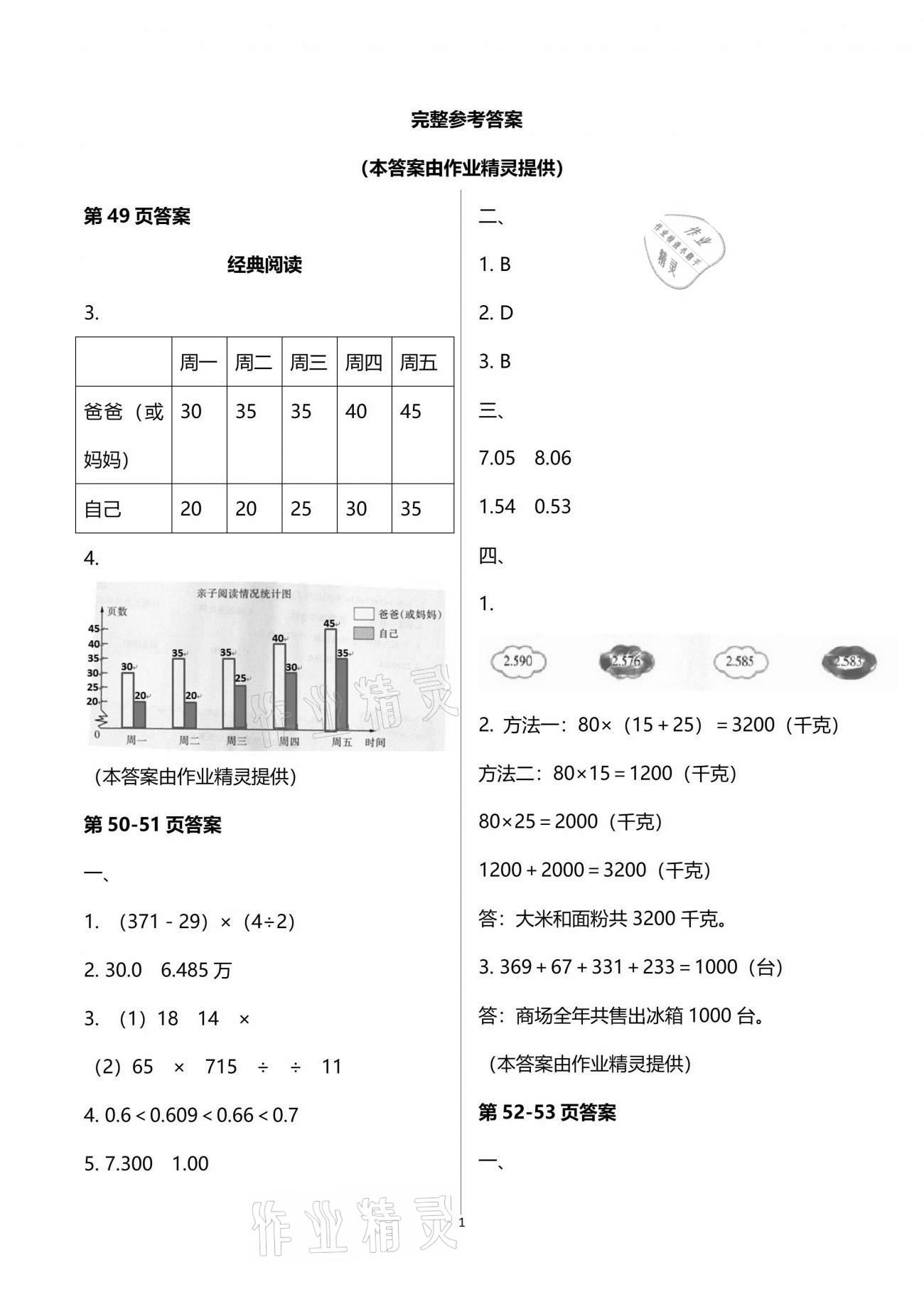 2021年暑假生活重慶出版社四年級語數綜合A版 參考答案第1頁