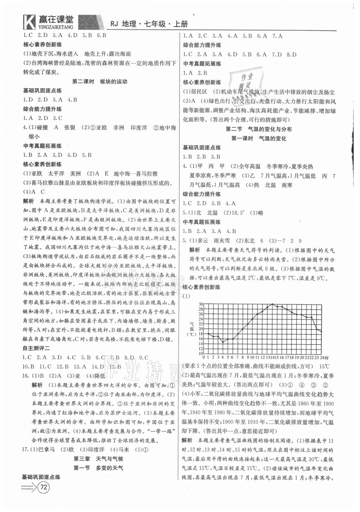 2021年贏在課堂課堂全優(yōu)訓(xùn)練一本通七年級地理上冊人教版 參考答案第4頁