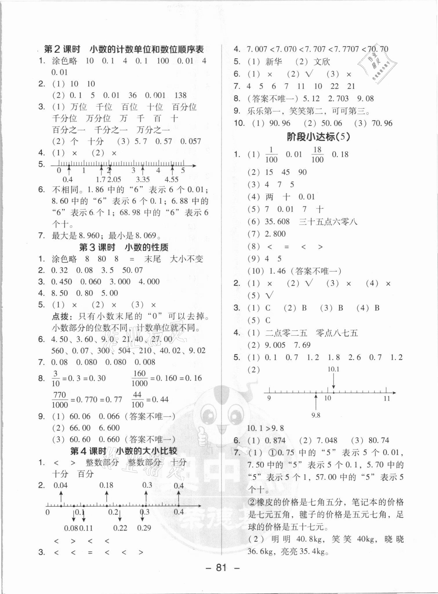 2021年綜合應(yīng)用創(chuàng)新題典中點(diǎn)五年級數(shù)學(xué)上冊蘇教版山西專版 參考答案第5頁