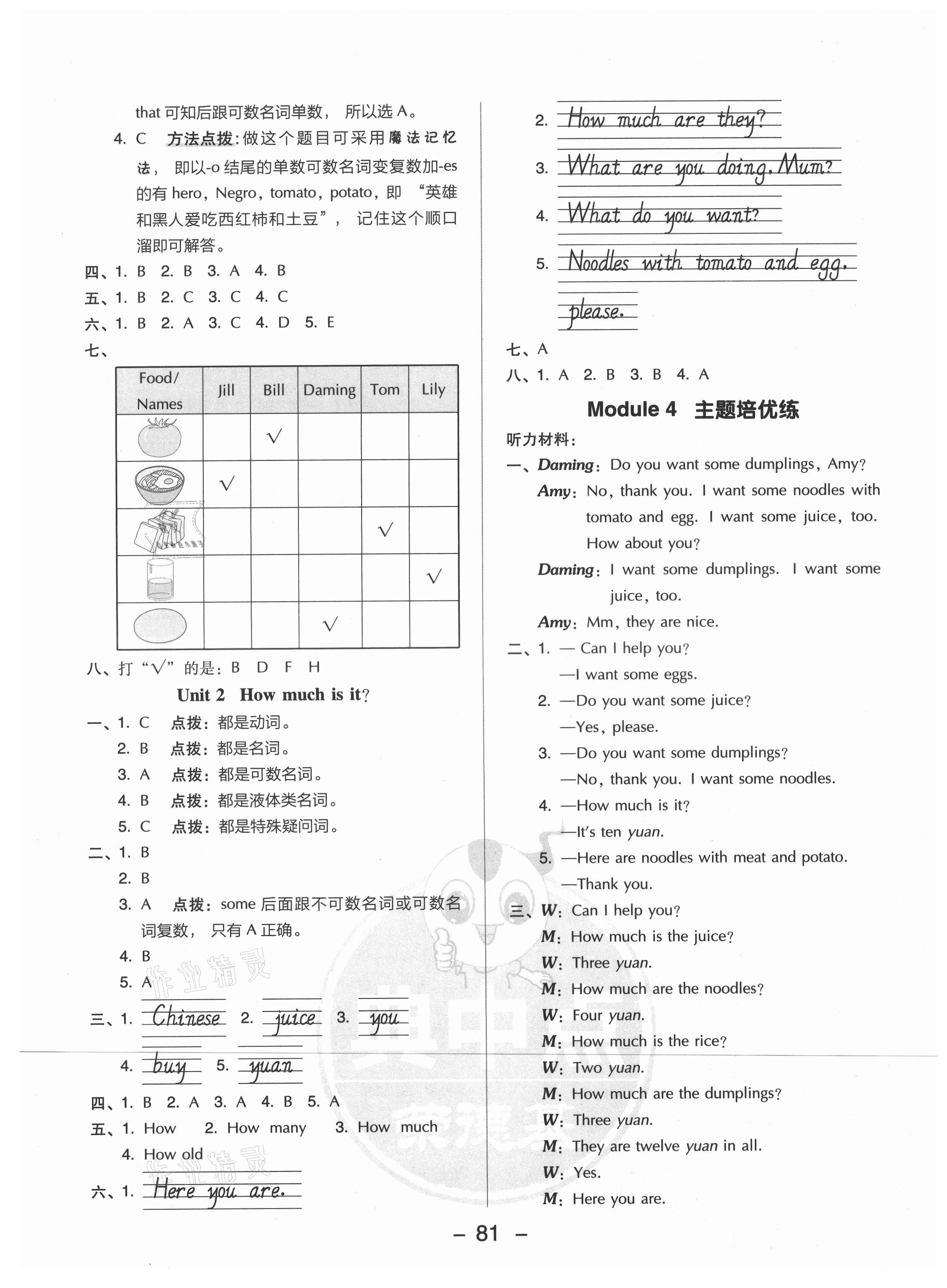 2021年綜合應(yīng)用創(chuàng)新題典中點四年級英語上冊外研版山西專版 參考答案第5頁