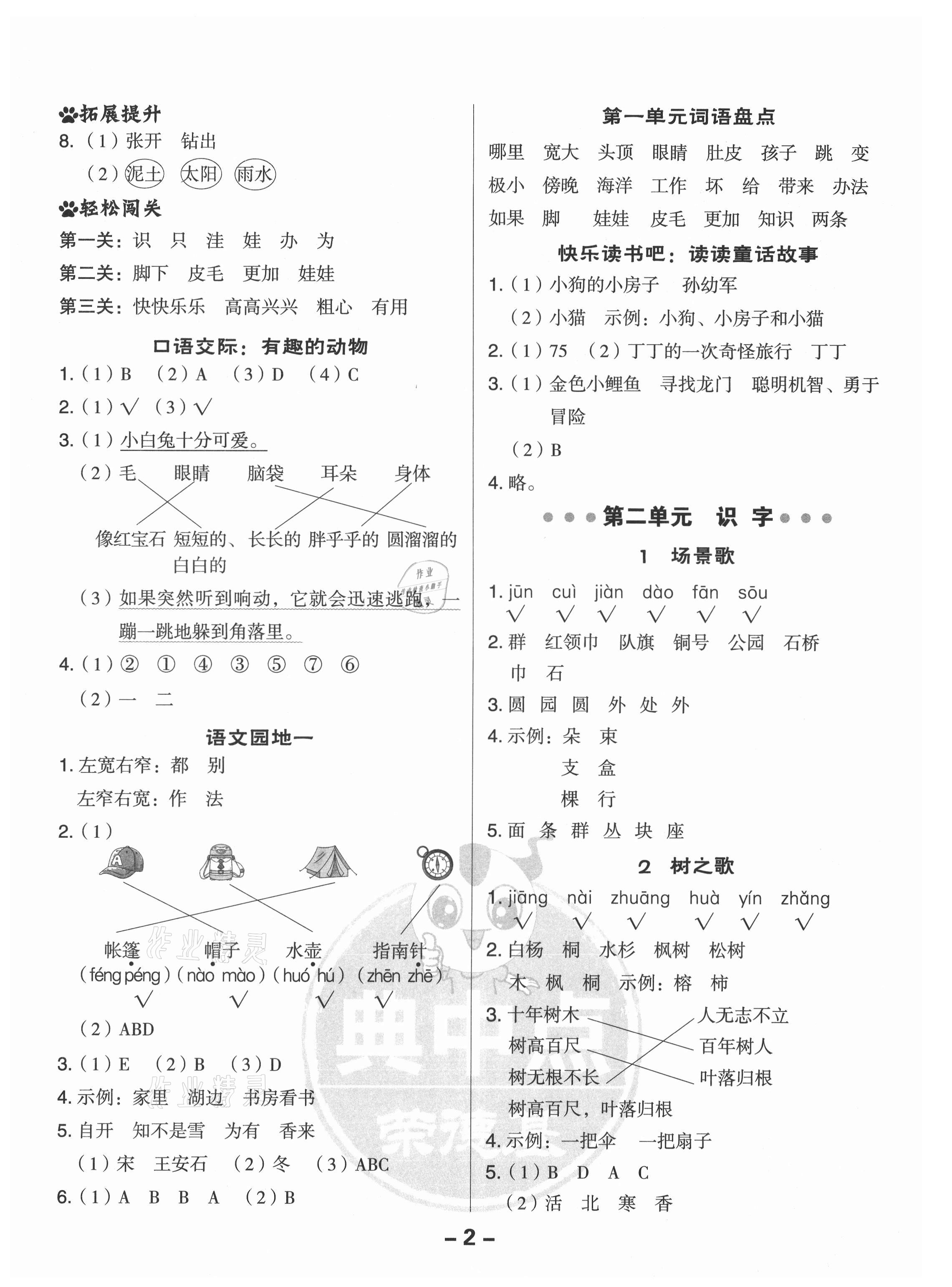 2021年綜合應(yīng)用創(chuàng)新題典中點(diǎn)二年級(jí)語(yǔ)文上冊(cè)人教版山西專版 參考答案第2頁(yè)