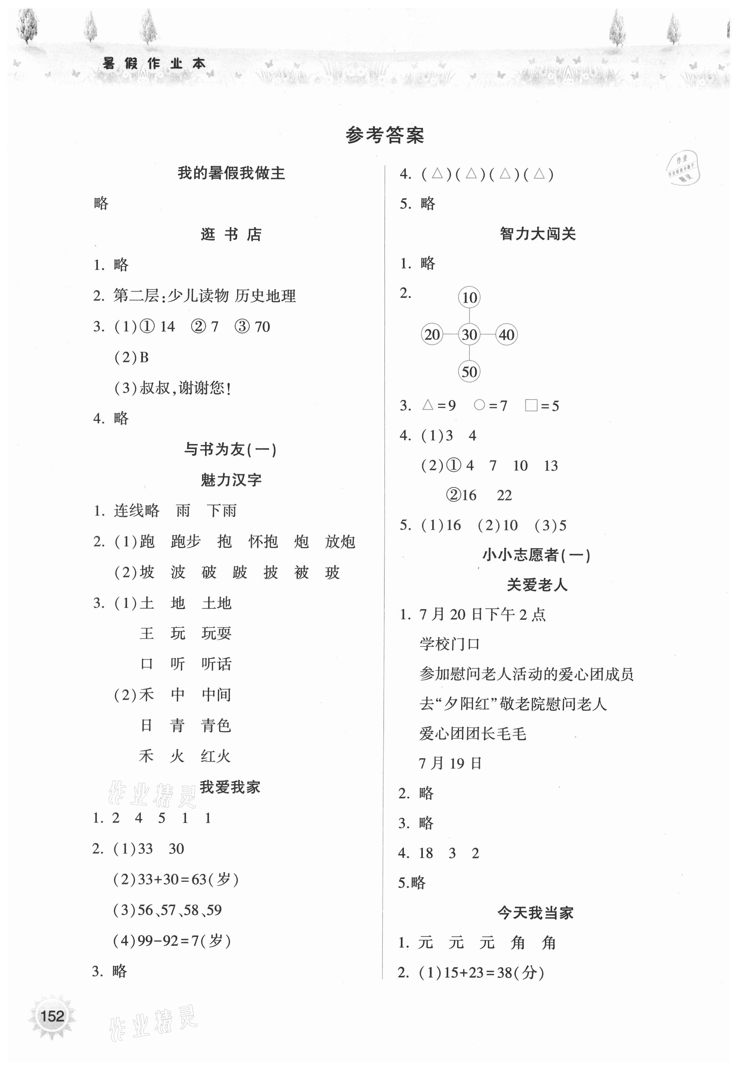 2021年暑假作業(yè)本一年級希望出版社 參考答案第1頁