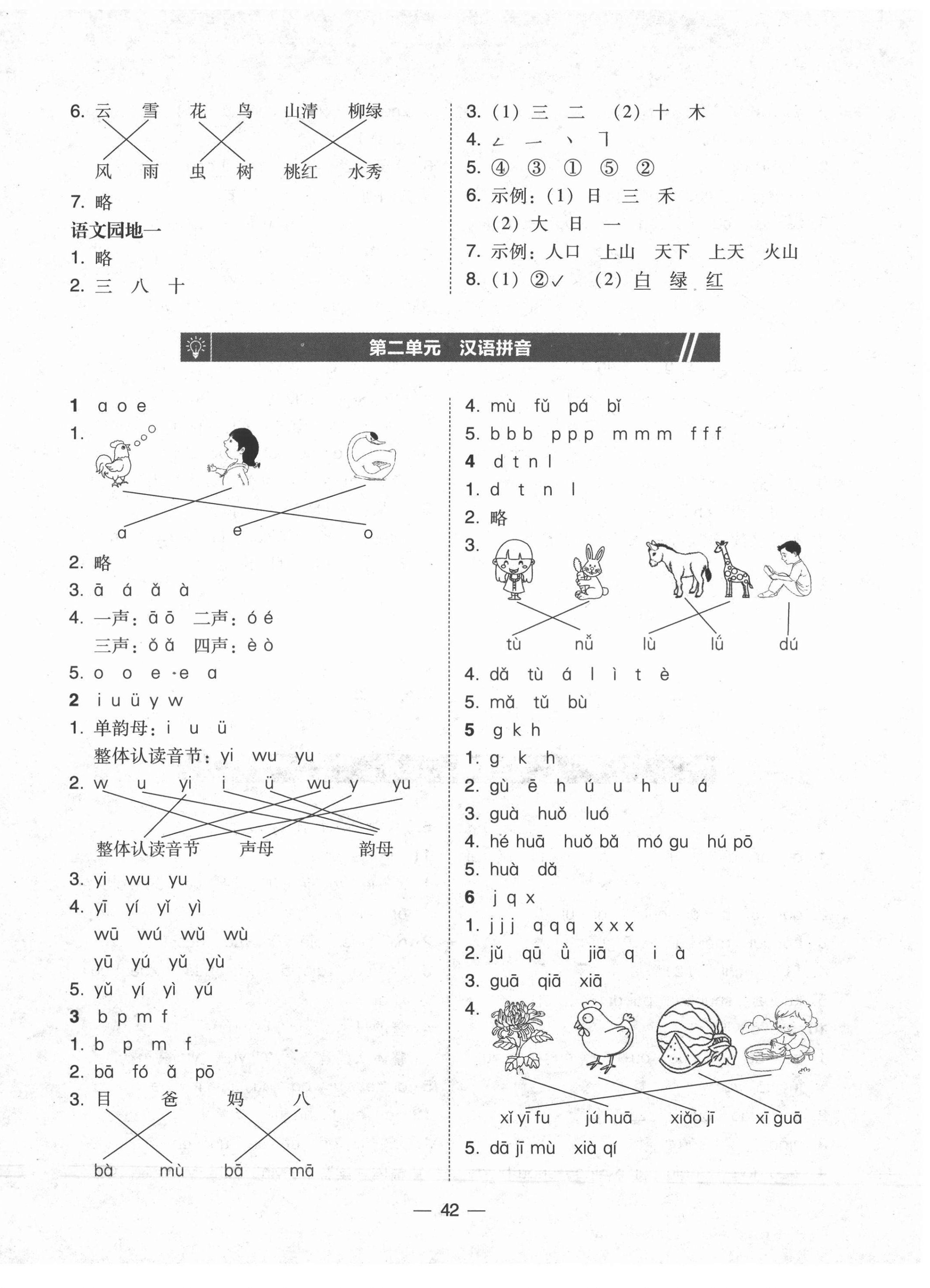 2021年北大綠卡一年級語文上冊人教版 參考答案第2頁