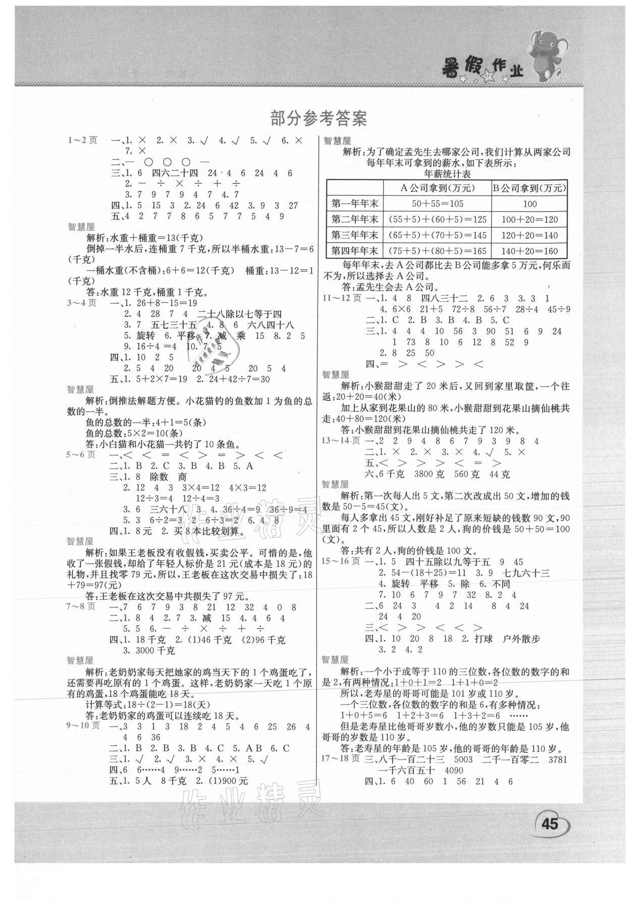 2021年假期園地暑假作業(yè)二年級(jí)數(shù)學(xué)人教版 參考答案第1頁(yè)