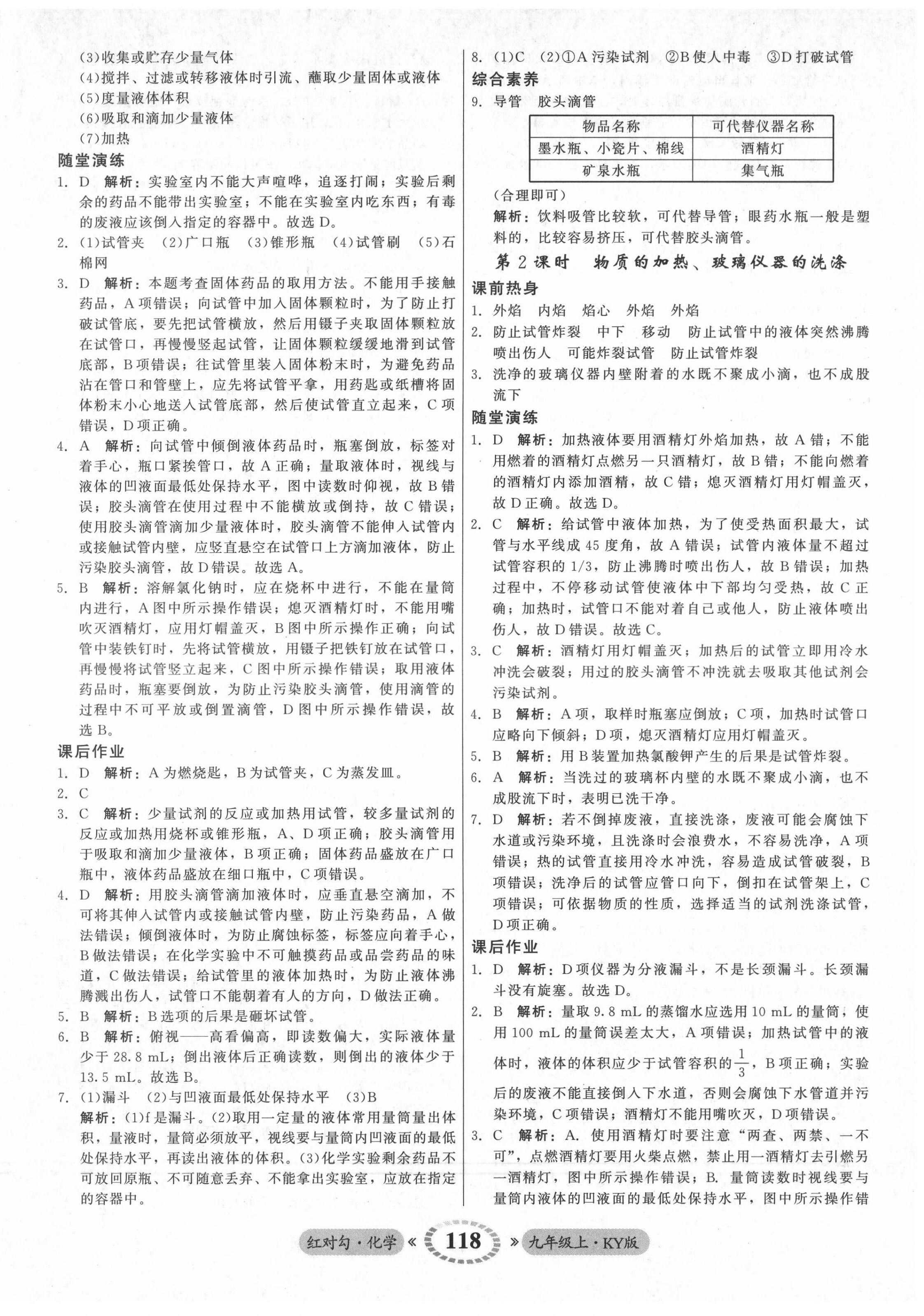 2021年紅對勾45分鐘作業(yè)與單元評估九年級化學(xué)上冊科粵版 參考答案第2頁