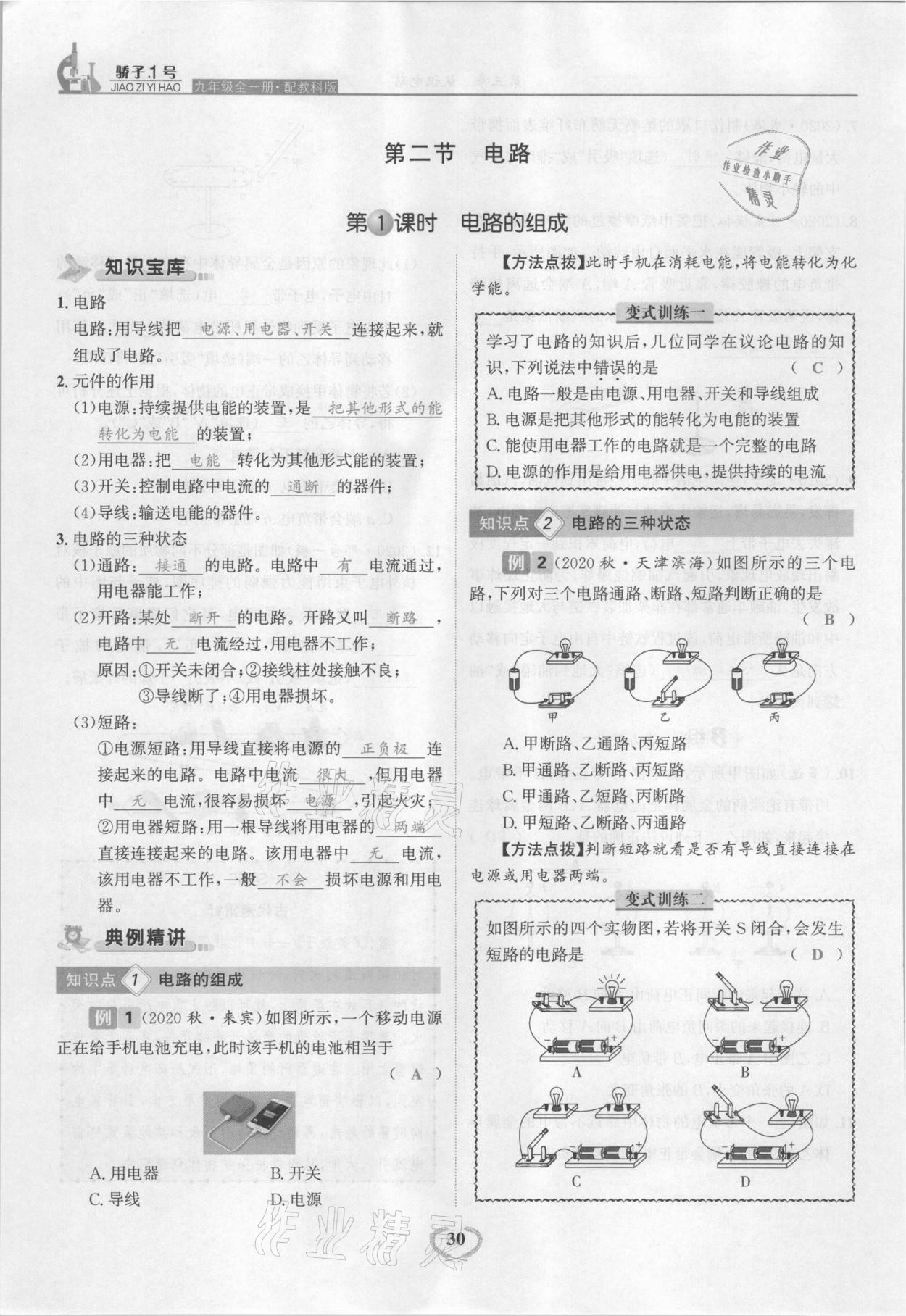 2021年驕子1號(hào)九年級(jí)物理全一冊(cè)教科版 參考答案第30頁