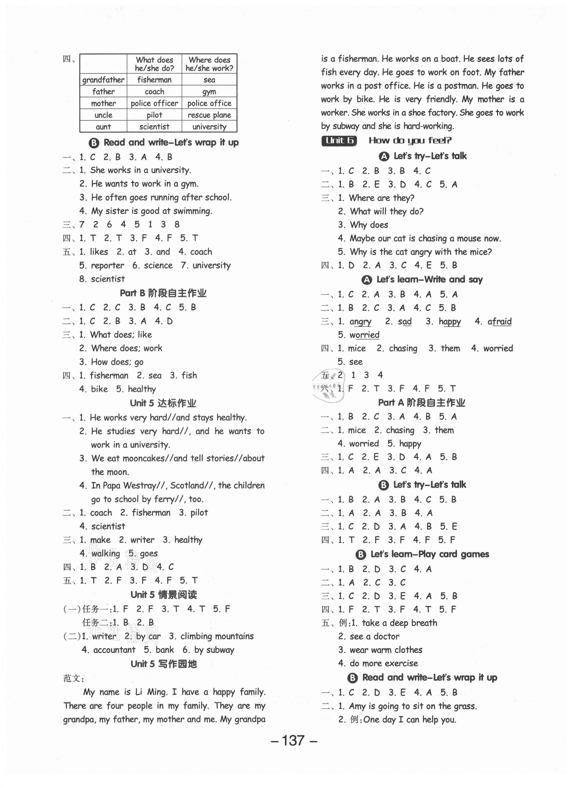 2021年全品學(xué)練考六年級英語上冊人教版 參考答案第5頁