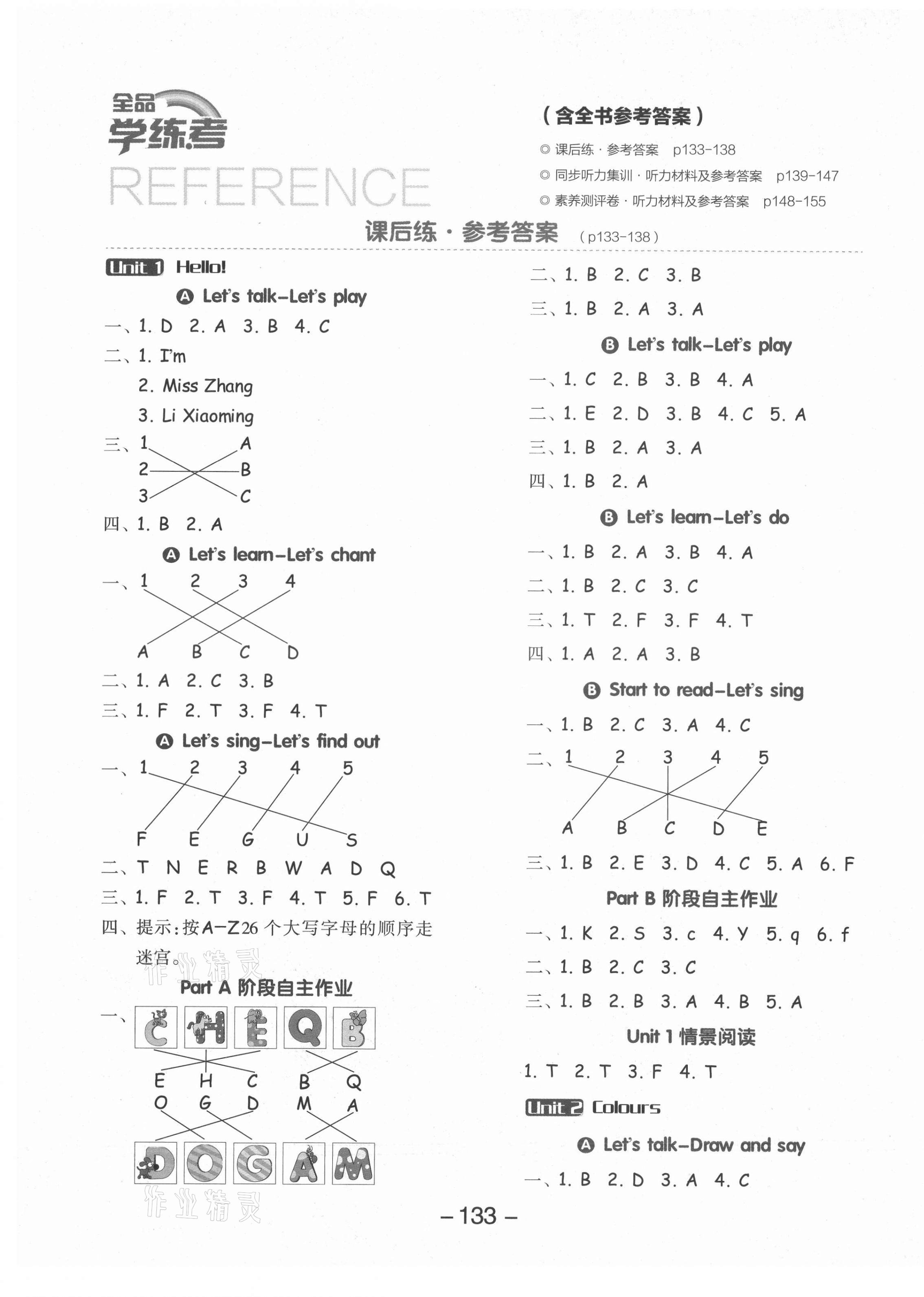 2021年全品學(xué)練考三年級(jí)英語(yǔ)上冊(cè)人教版 參考答案第1頁(yè)