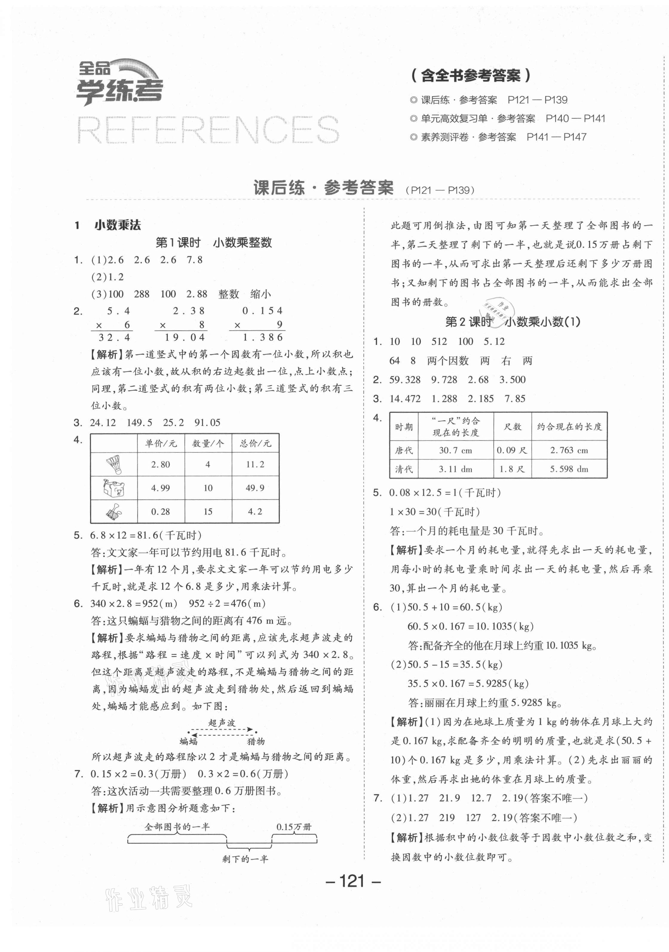 2021年全品學(xué)練考五年級(jí)數(shù)學(xué)上冊(cè)人教版 參考答案第1頁