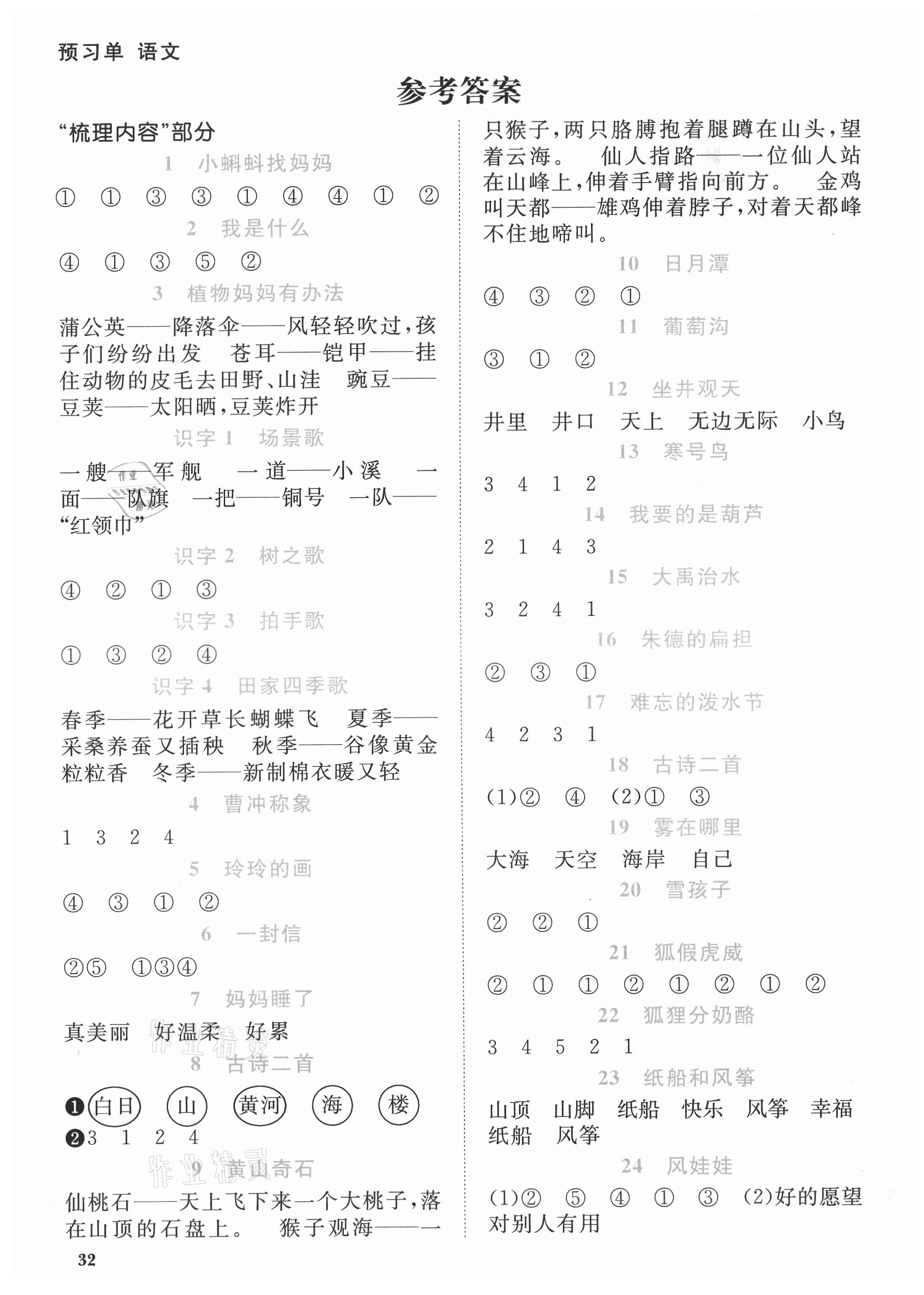 2021年陽(yáng)光同學(xué)課時(shí)優(yōu)化作業(yè)二年級(jí)語(yǔ)文上冊(cè)人教版廣東專版 參考答案第1頁(yè)