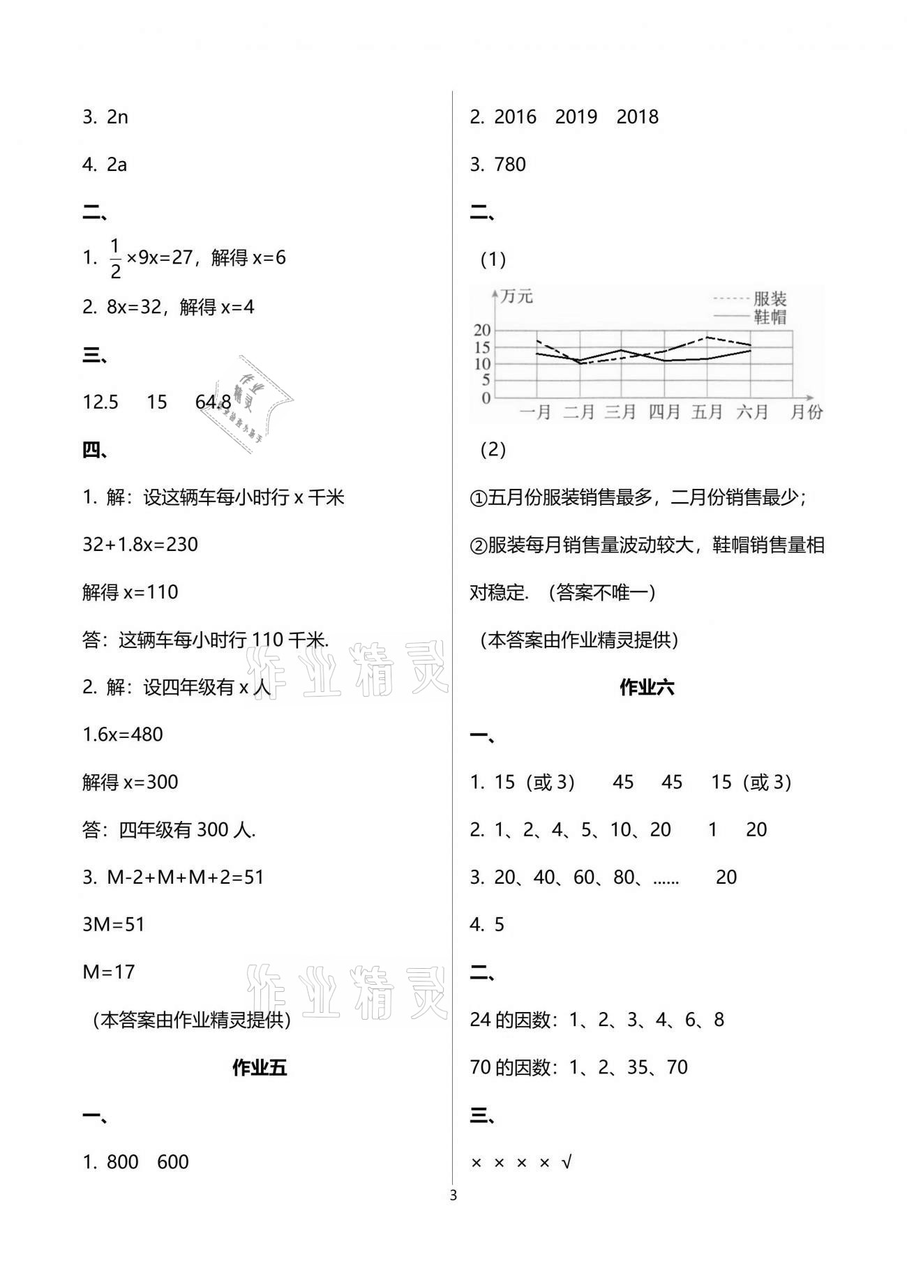 2021年暑假作业教育科学出版社五年级数学广西专版 参考答案第3页