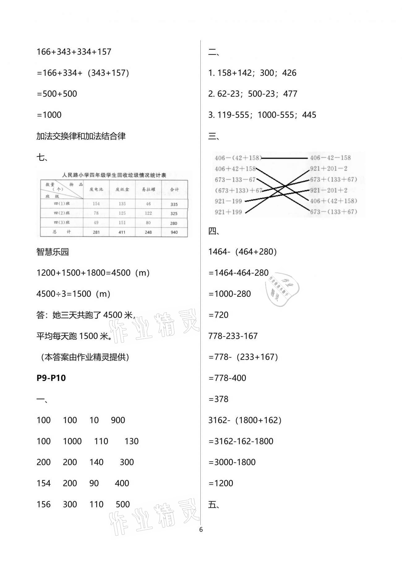 2021年新暑假生活四年级数学人教版 参考答案第6页